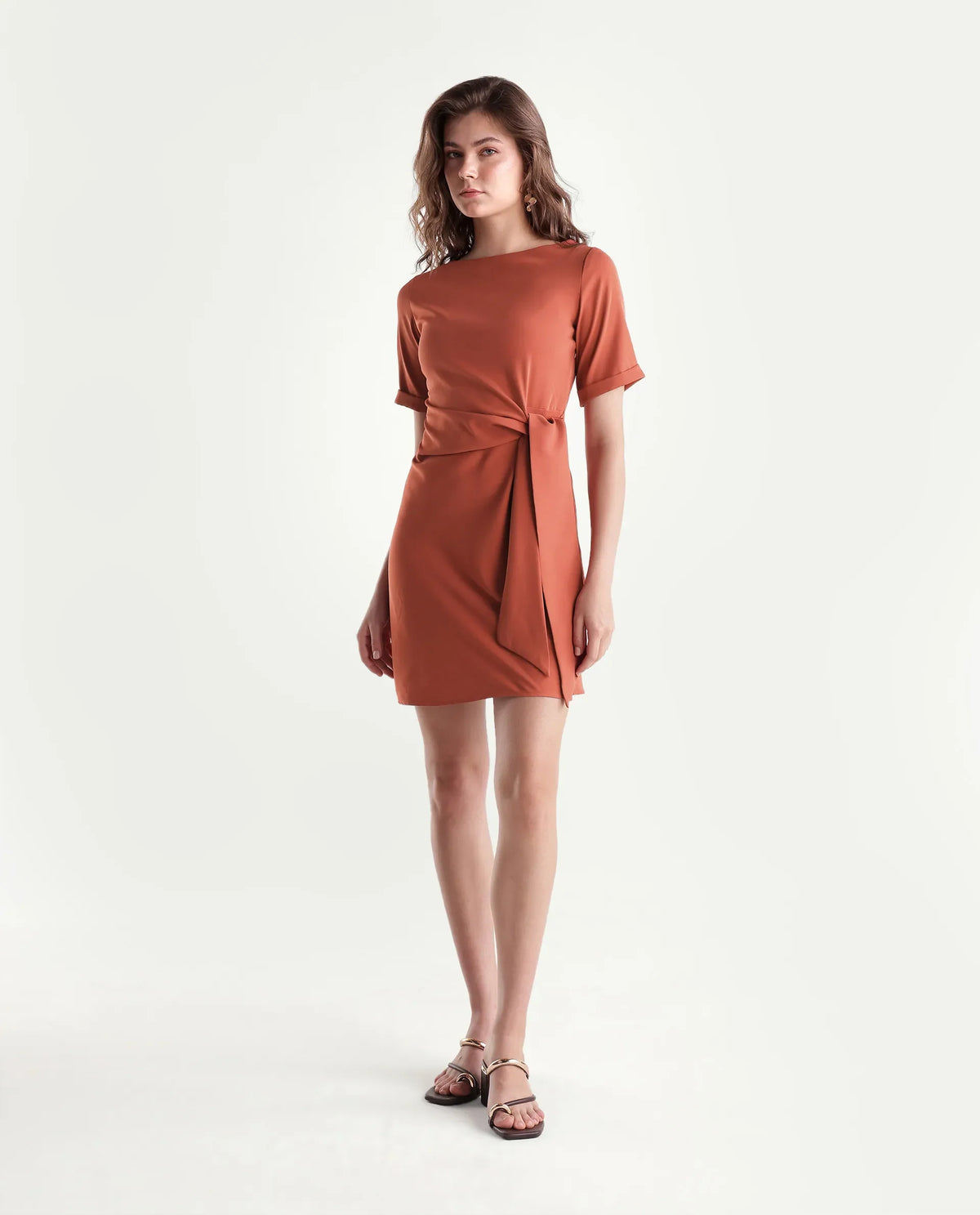 Rareism Women's Inzila Rust Polyester Zipper Fitted Dress