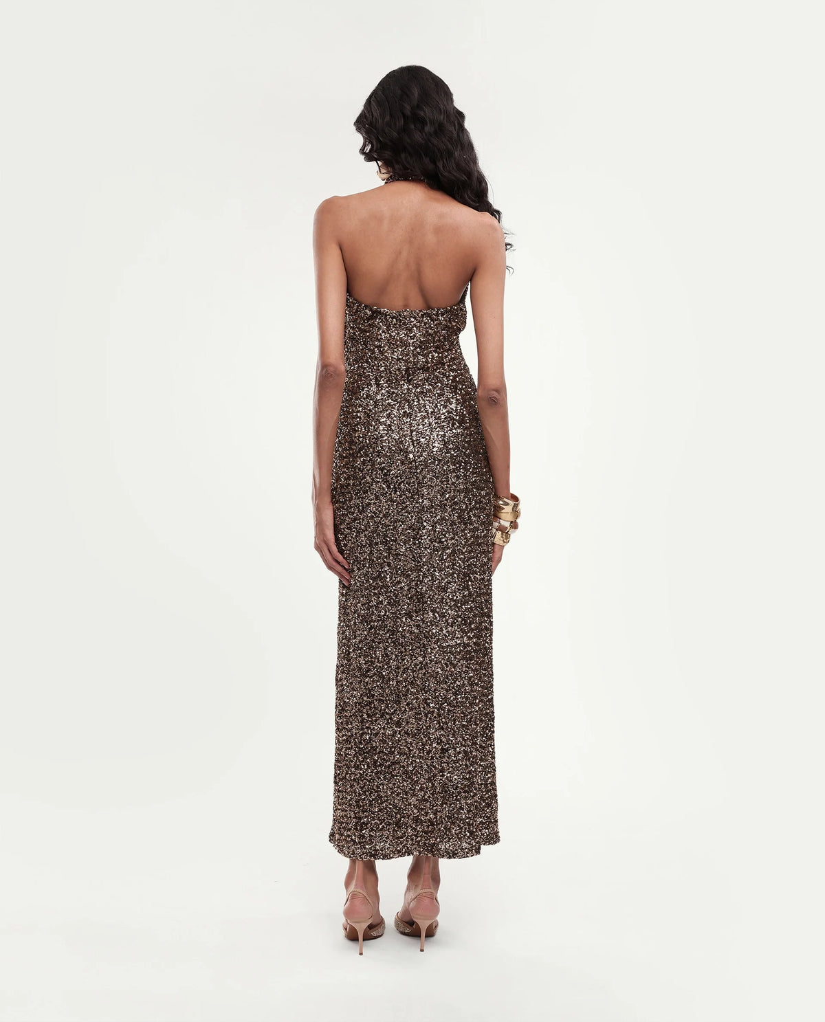 Rareism Women's Piquin Metalic Brown Polyester Button Bodycon Dress
