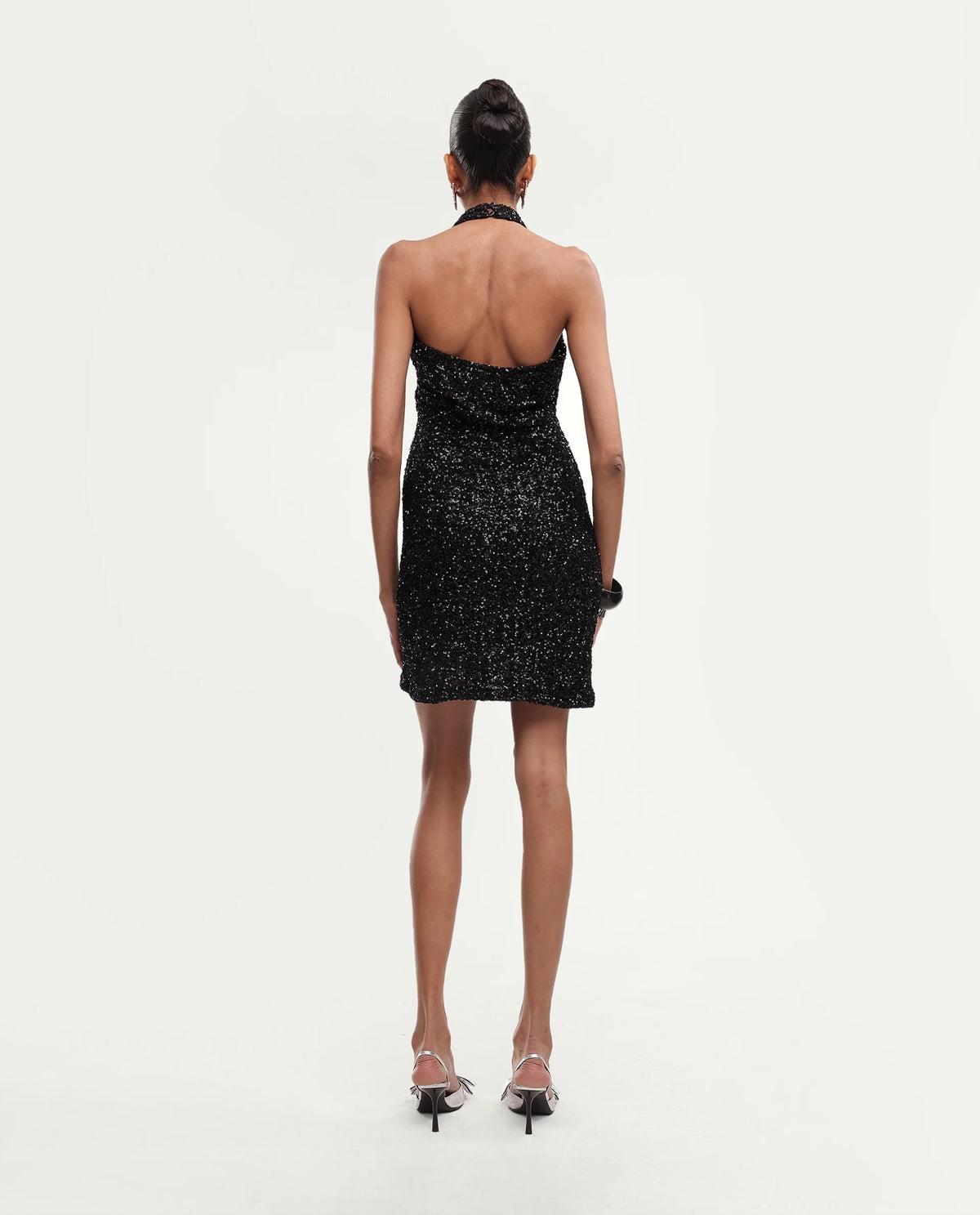 Rareism Women's Piquino Metalic Black Polyester Button Bodycon Dress