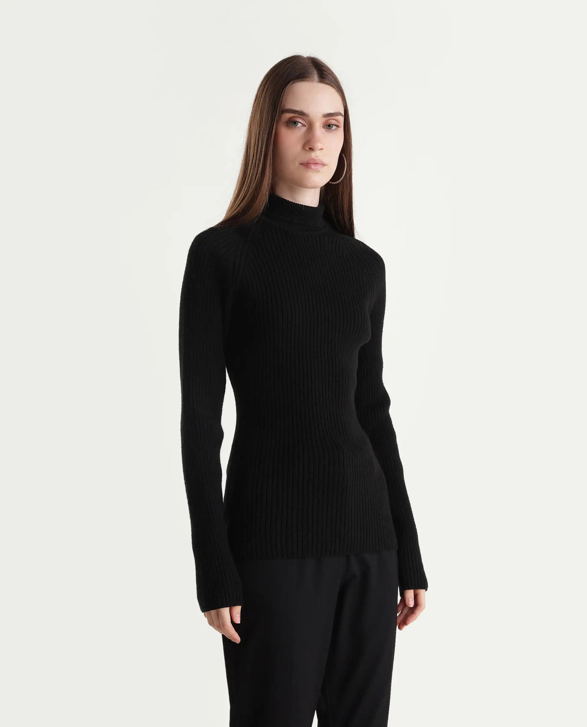 Rareism Women's Lonte Black Viscose Blend Pull-On Slim Fit Sweater
