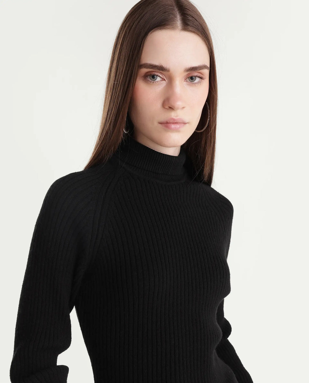 Rareism Women's Lonte Black Viscose Blend Pull-On Slim Fit Sweater