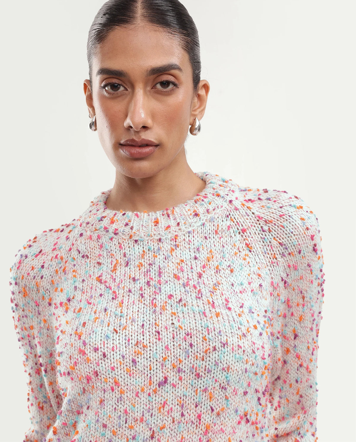 Rareism Women's Jive Light Multi Acrylic Blend Pull-On Relaxed Fit Sweater