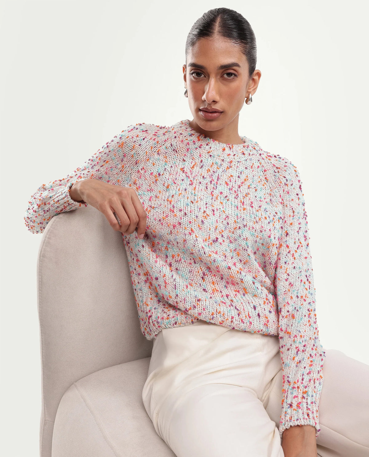 Rareism Women's Jive Light Multi Acrylic Blend Pull-On Relaxed Fit Sweater