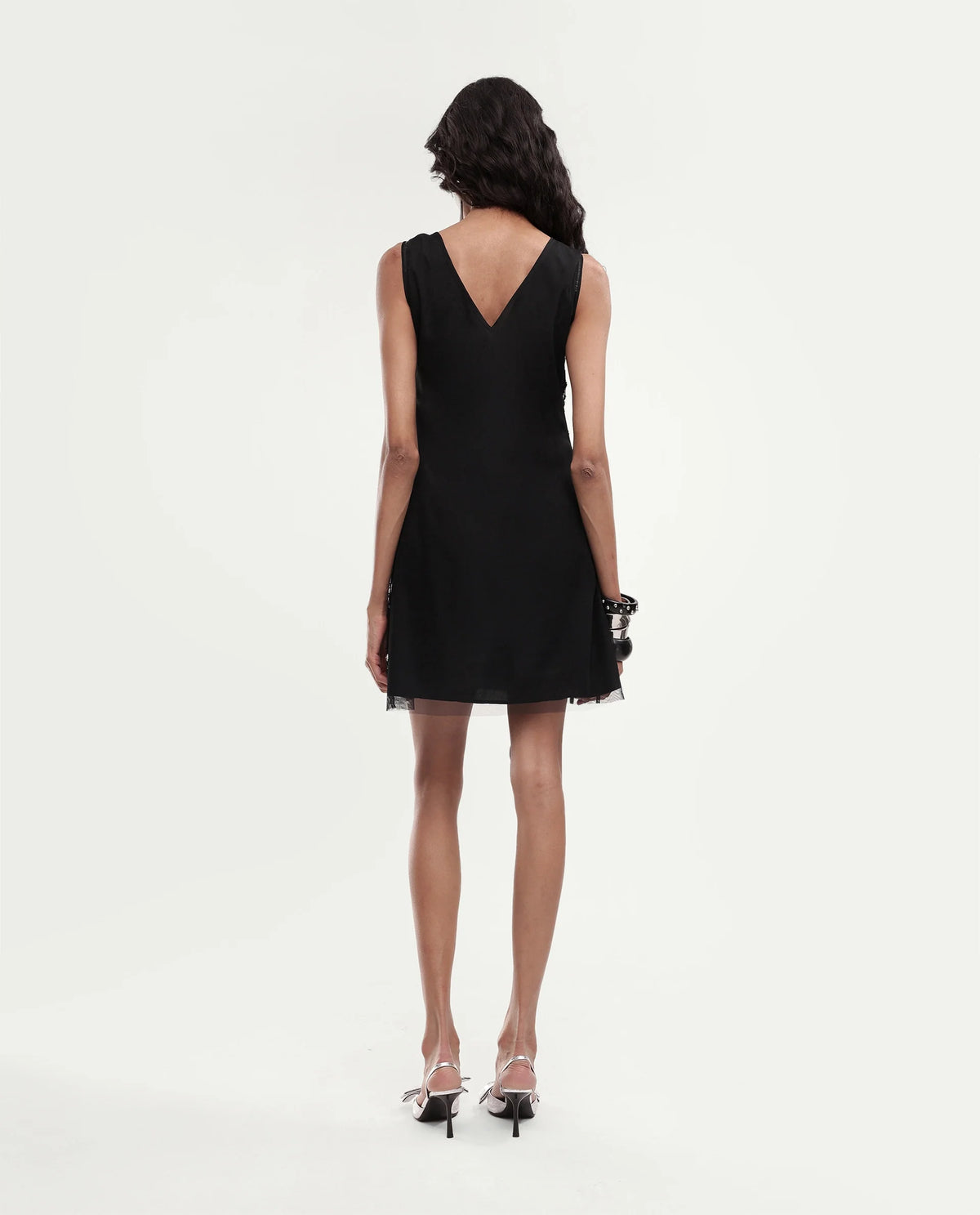 Rareism Women's Gulol Primary Black Polyester V-Neck A-Line Embroidered Dress