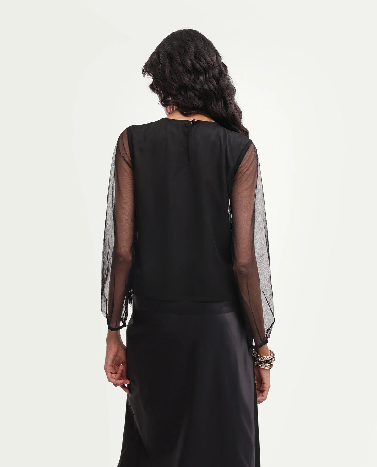 Rareism Women's Gup Primary Black Polyester Relaxed Embroidered Top