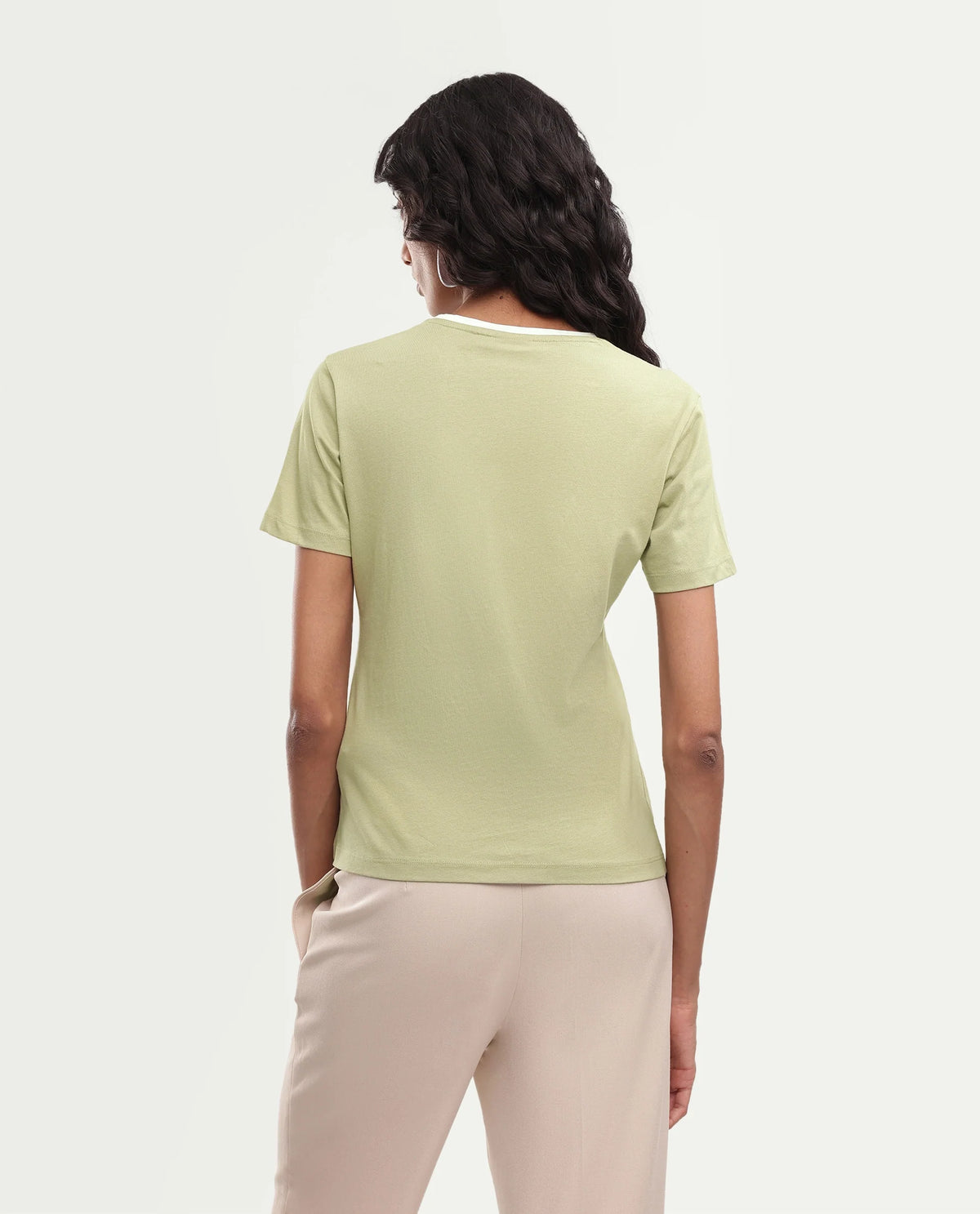 Rareism Women's Cosmes Light Green Cotton Crew Neck Regular Hd Print T-Shirt