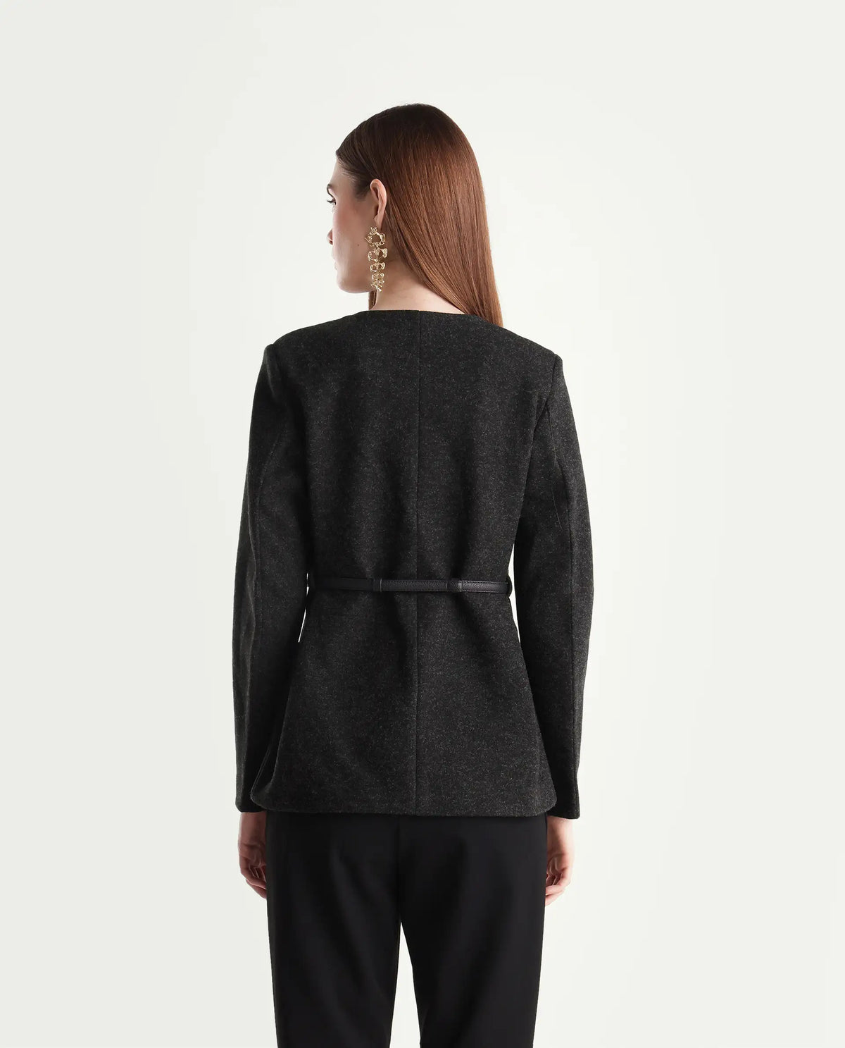 Rareism Women's Nexmaraw26 Dark Grey Polyester Crew Neck Regular Plain Jacket