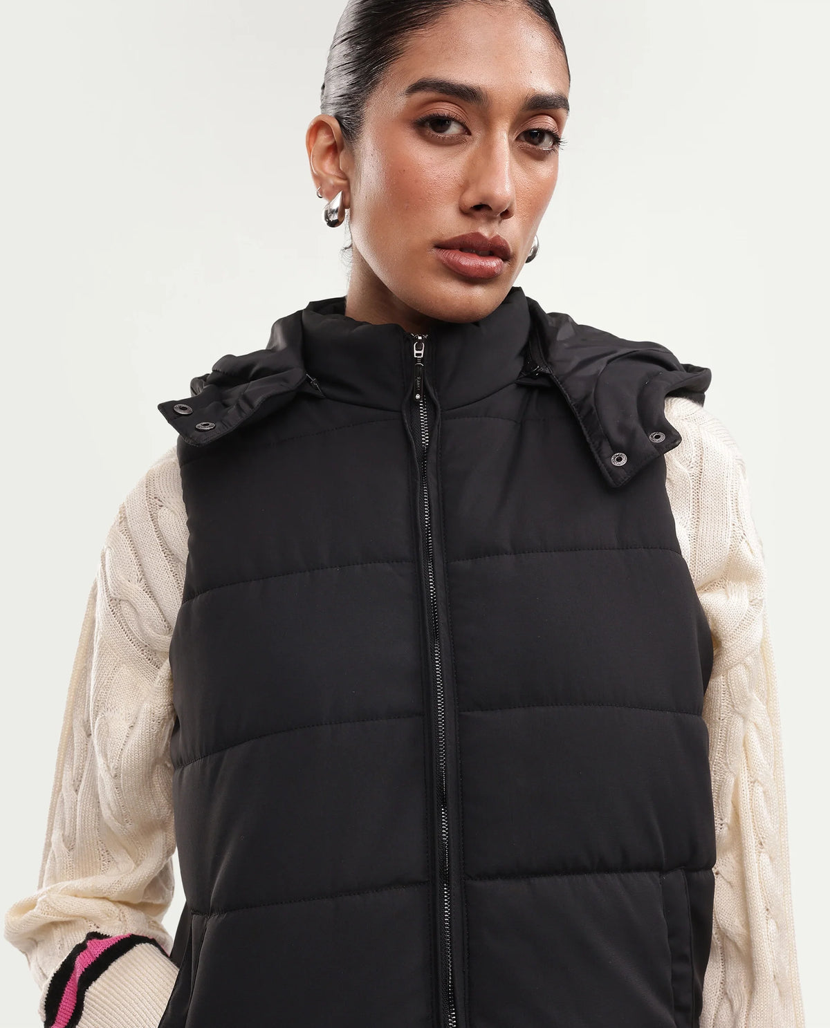 Rareism Women's Gem Black Polyester Hooded Regular Plain Jacket