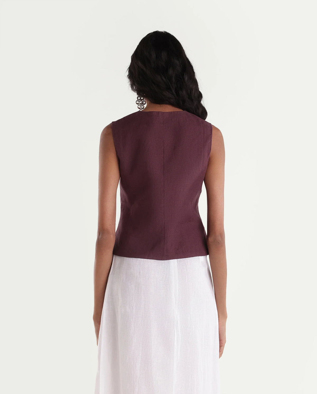 Rareism Women's Rubon-T Dusky Maroon 100% Linen V-Neck Regular Plain Waist Coat