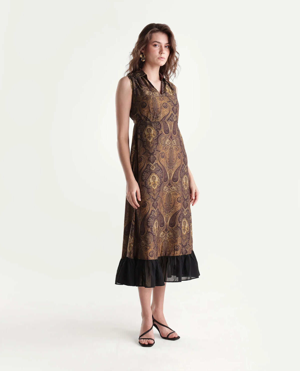 Rareism Women's Xenon Multi Viscose Blend Johnny Collar A-Line Paisley Dress