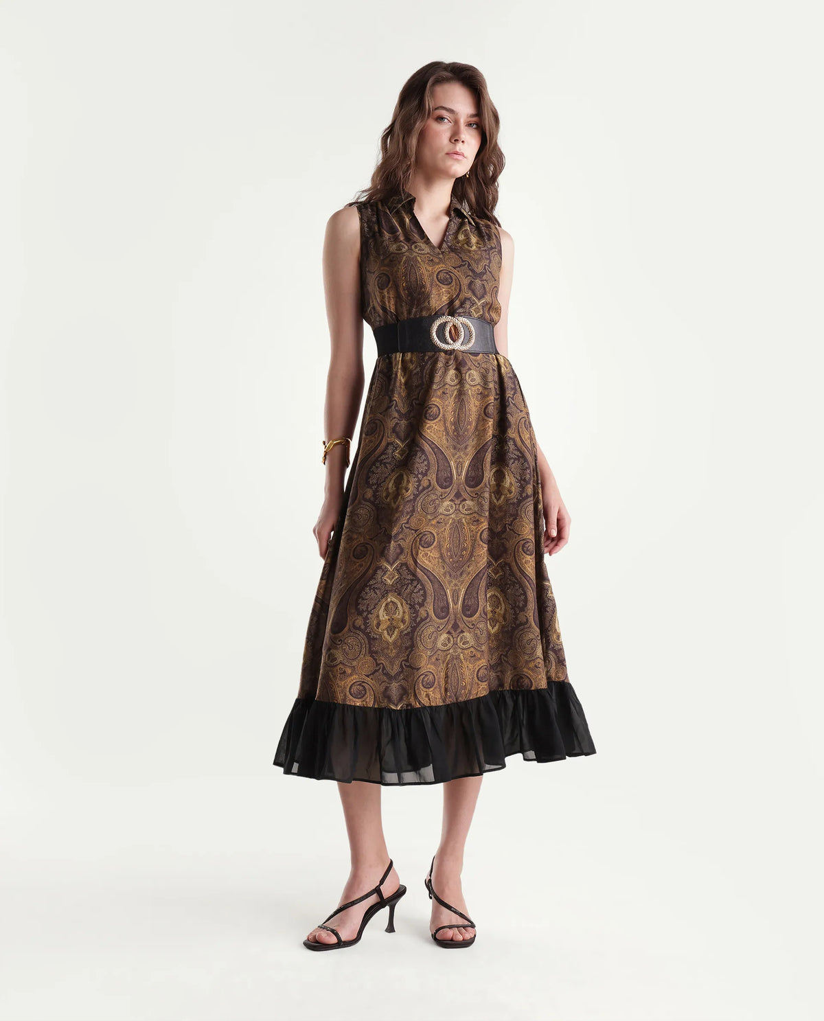 Rareism Women's Xenon Multi Viscose Blend Johnny Collar A-Line Paisley Dress
