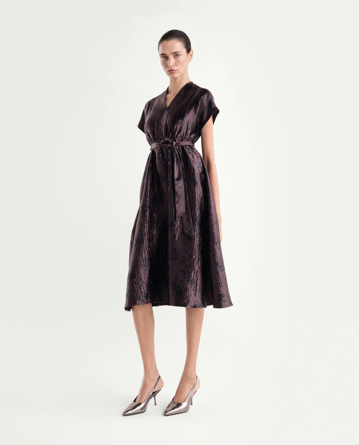 Rareism Women's Xaviha Maroon Polyester V-Neck Fit And Flare Floral Print Dress