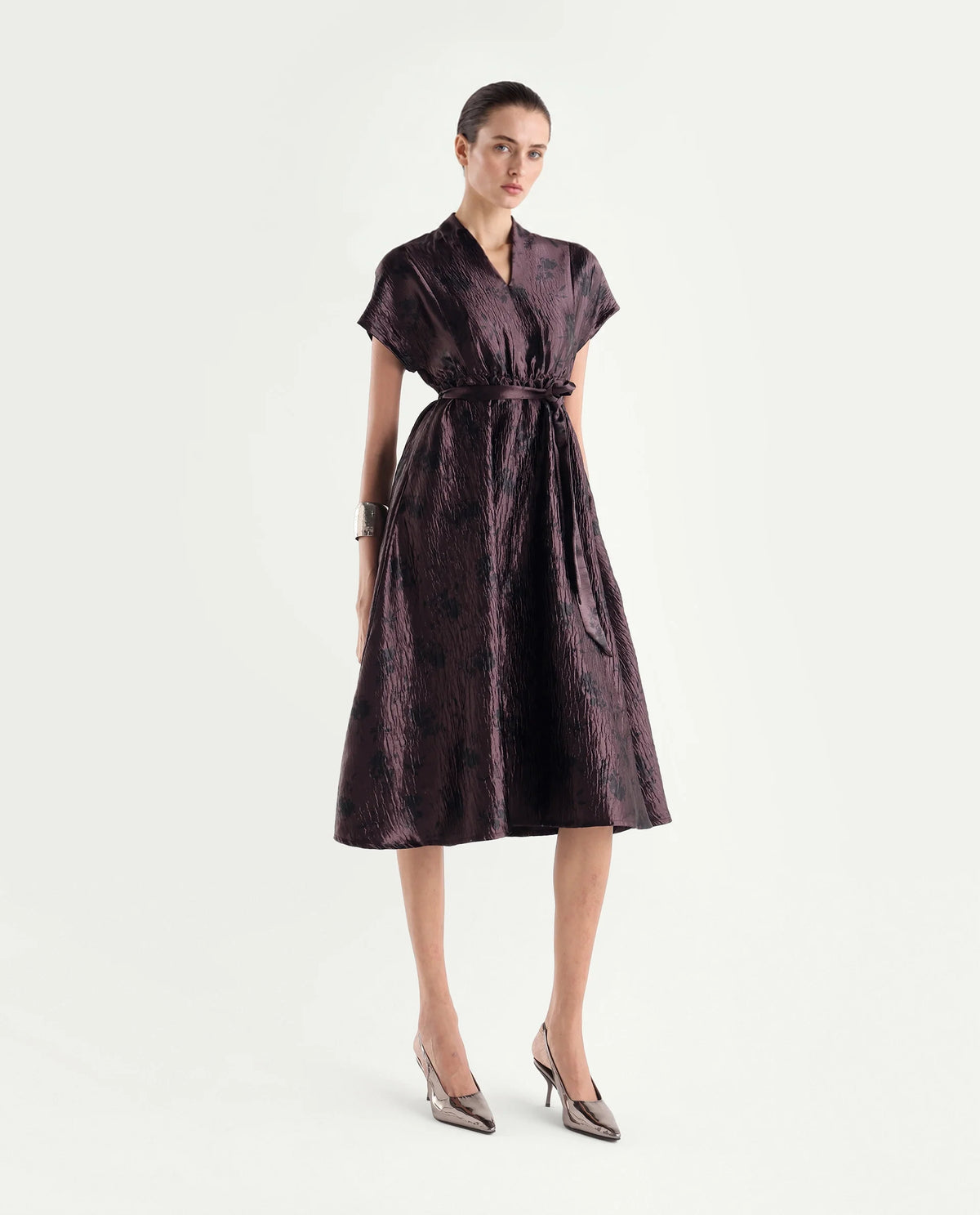 Rareism Women's Xaviha Maroon Polyester V-Neck Fit And Flare Floral Print Dress