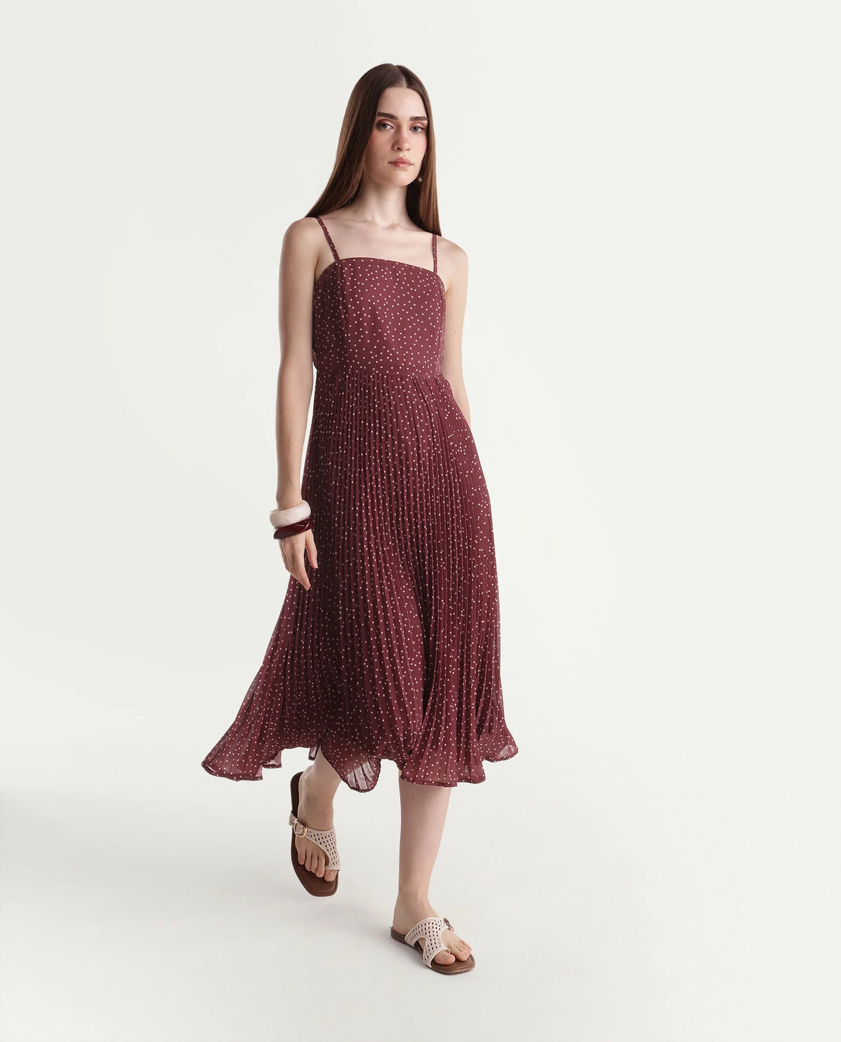 Rareism Women's Xasha Dark Purple Polyester Tube Neck Fit And Flare Paisley Dress