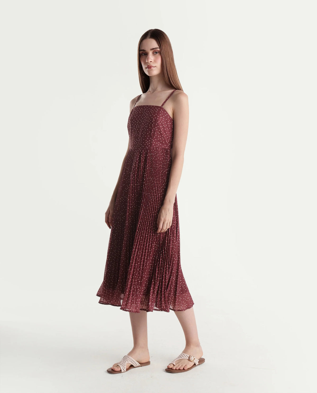 Rareism Women's Xasha Dark Purple Polyester Tube Neck Fit And Flare Paisley Dress