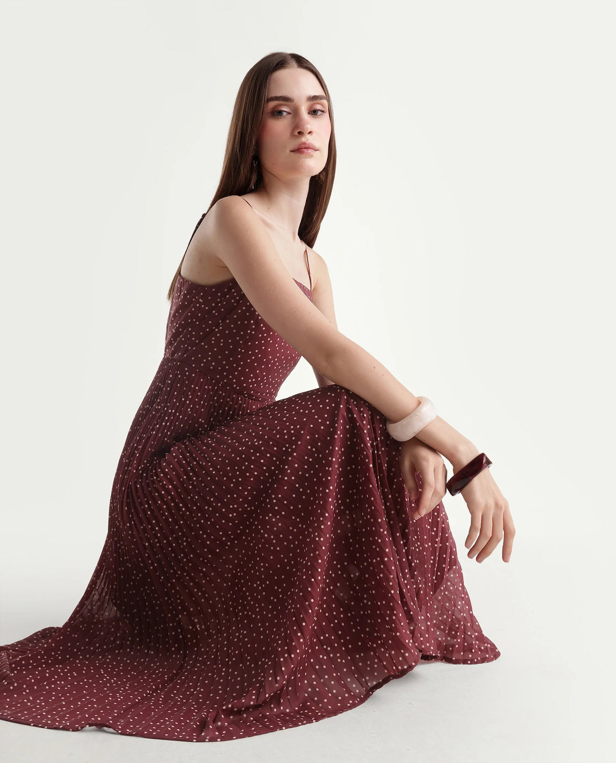 Rareism Women's Xasha Dark Purple Polyester Tube Neck Fit And Flare Paisley Dress