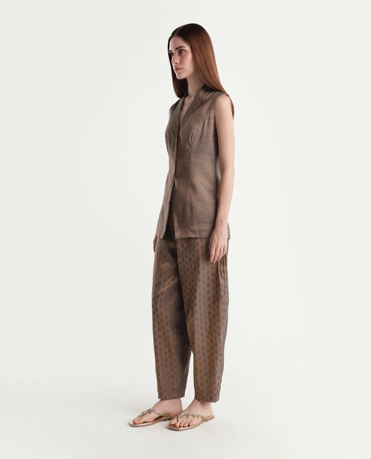 Rareism Women's Xajaq-B Black Polyester Barcelon Jacquard Trouser