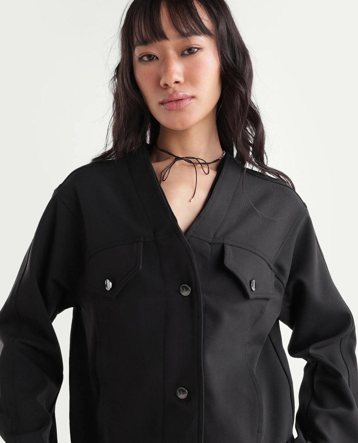 Rareism Women's Ipek Primary Black Polyester Blend V-Neck Regular Plain Jacket