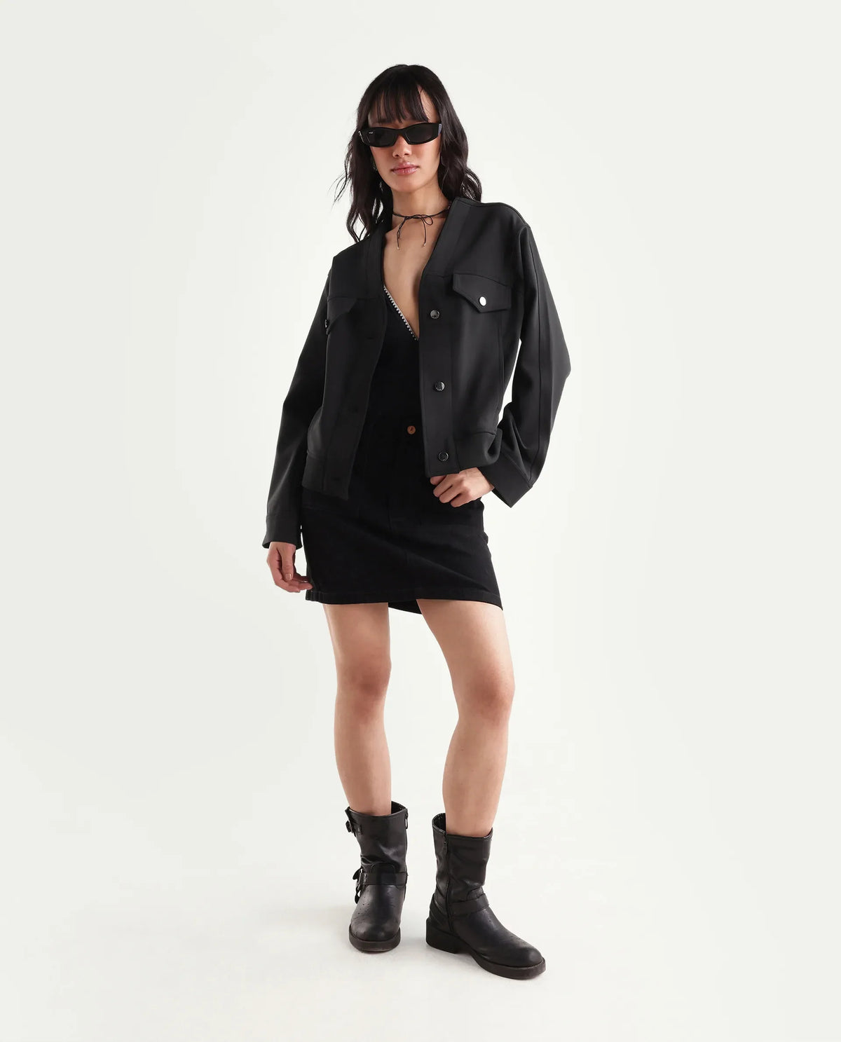 Rareism Women's Ipek Primary Black Polyester Blend V-Neck Regular Plain Jacket