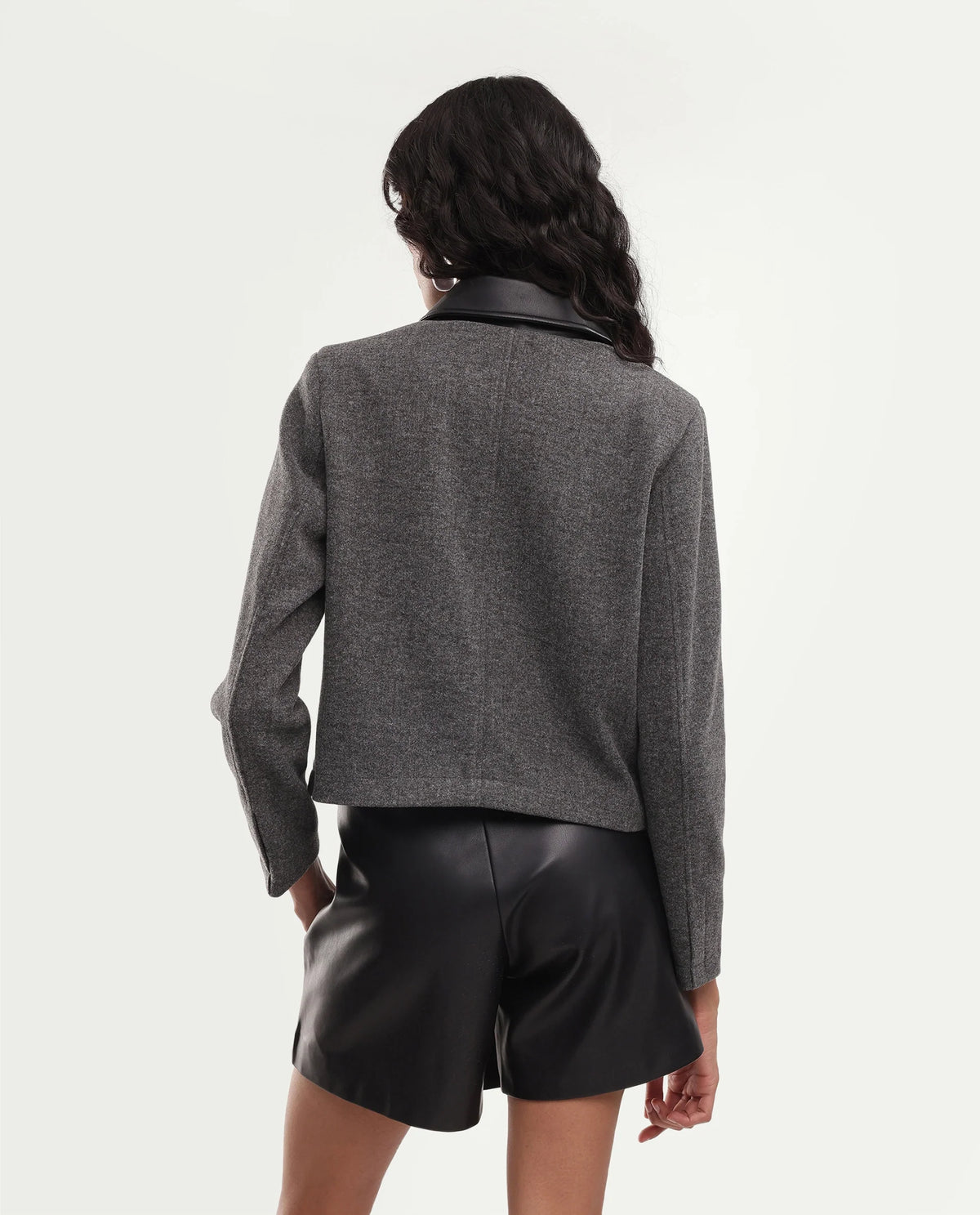 Rareism Women's Kiko Grey Polyester Blend Spread Collar Button Regular Plain Jacket