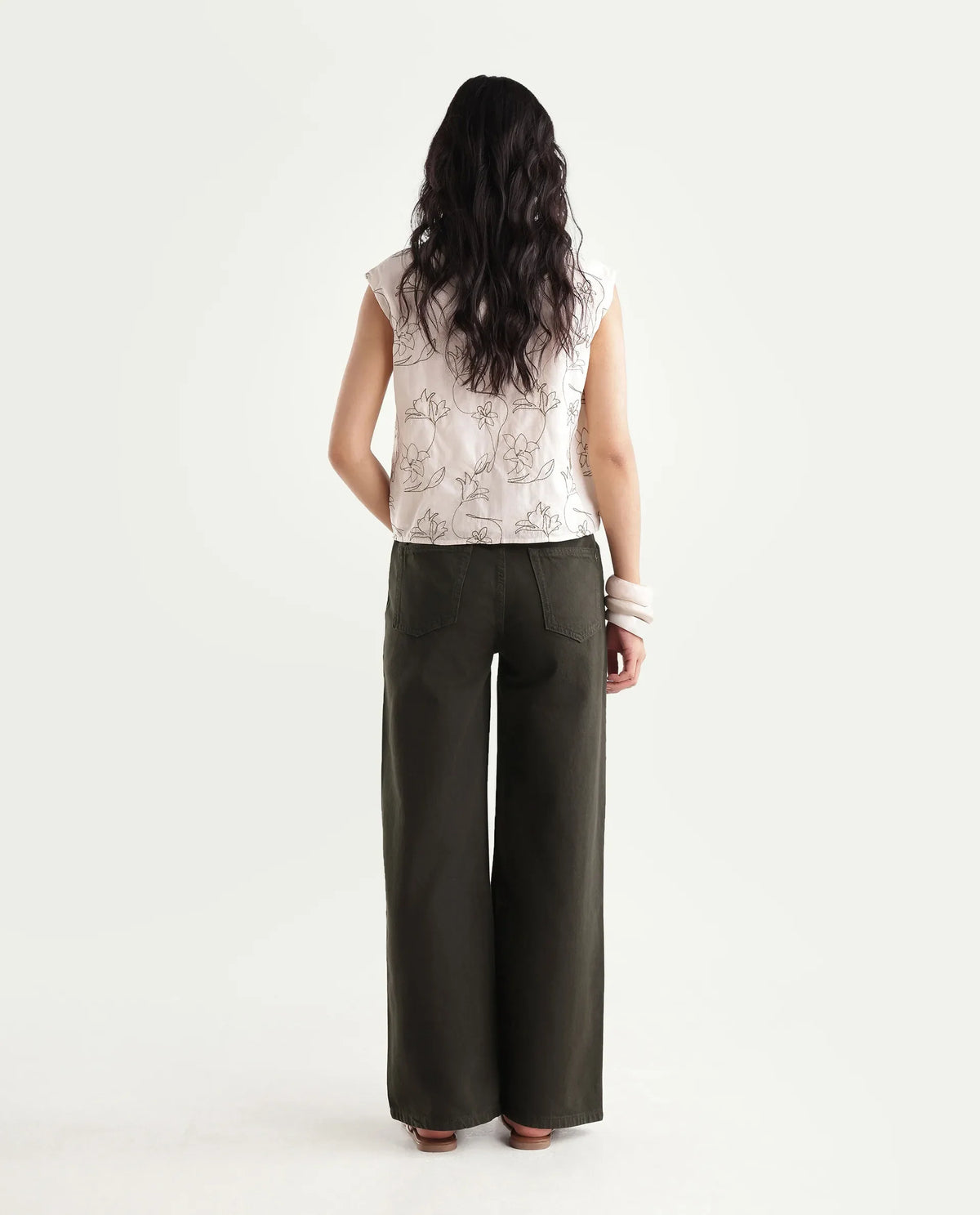 Rareism Women's Wyde-2 Dark Green Cotton Shank And Zipper Sculpt High Wide Plain Jeans