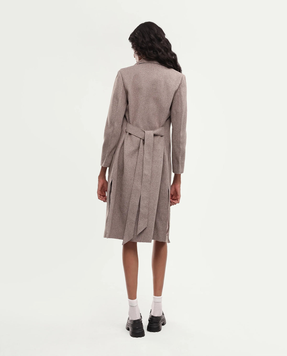 Rareism Women's Gisboryaw26 Dusky Beige Polyester Blend Lapel Neck Regular Plain Coat