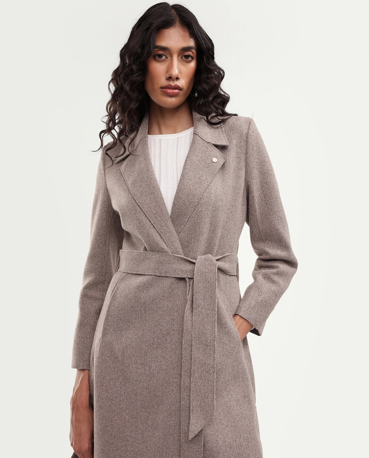 Rareism Women's Gisboryaw26 Dusky Beige Polyester Blend Lapel Neck Regular Plain Coat