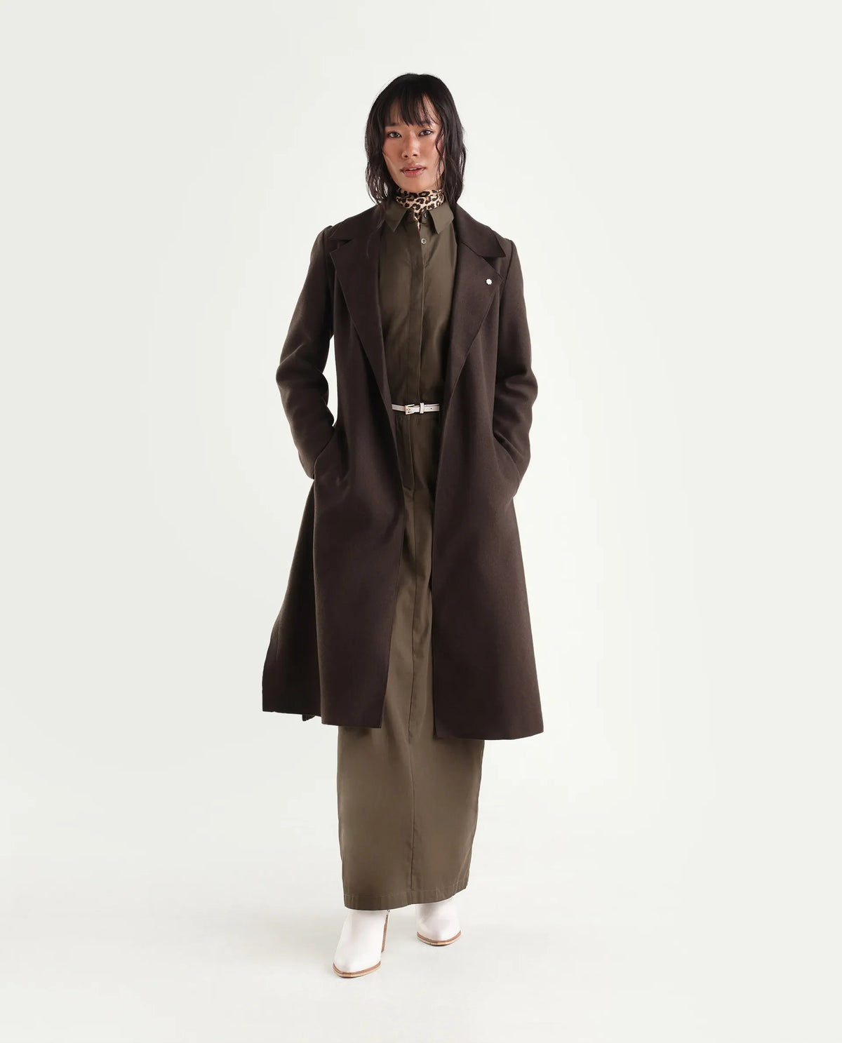 Rareism Women's Gisboryaw26 Olive Polyester Blend Lapel Neck Regular Plain Coat