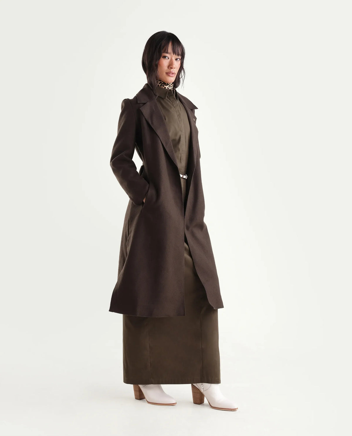 Rareism Women's Gisboryaw26 Olive Polyester Blend Lapel Neck Regular Plain Coat