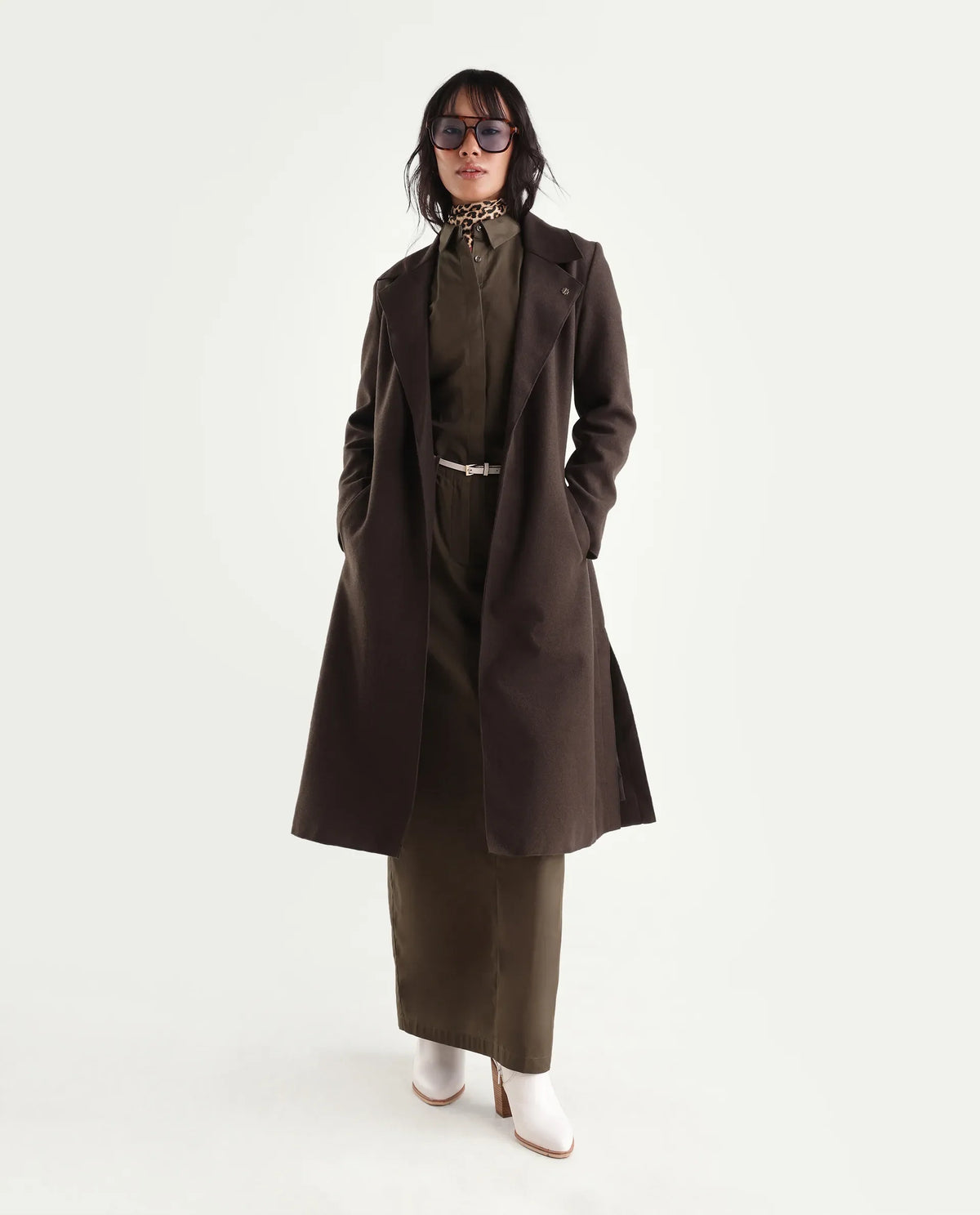 Rareism Women's Gisboryaw26 Olive Polyester Blend Lapel Neck Regular Plain Coat