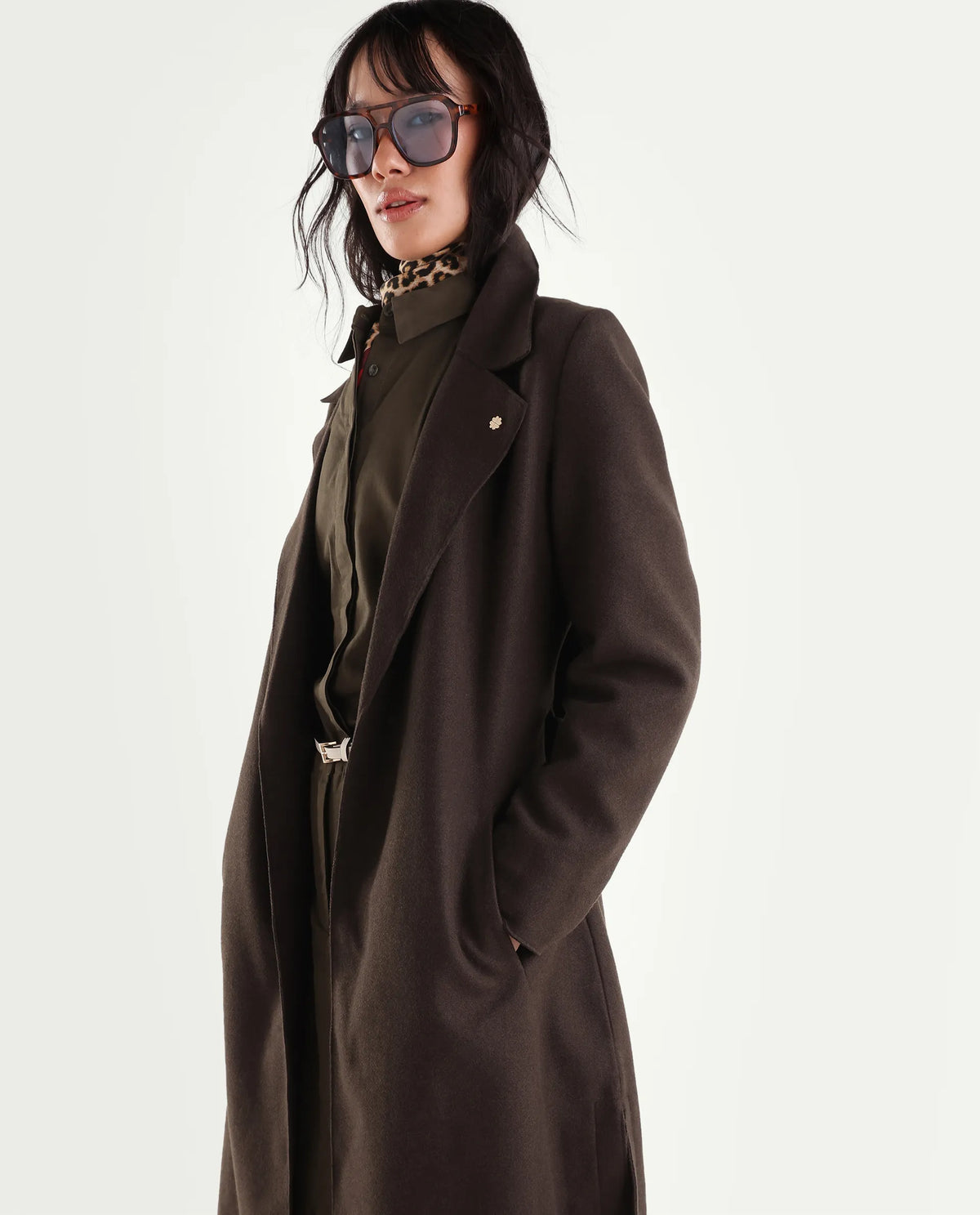 Rareism Women's Gisboryaw26 Olive Polyester Blend Lapel Neck Regular Plain Coat