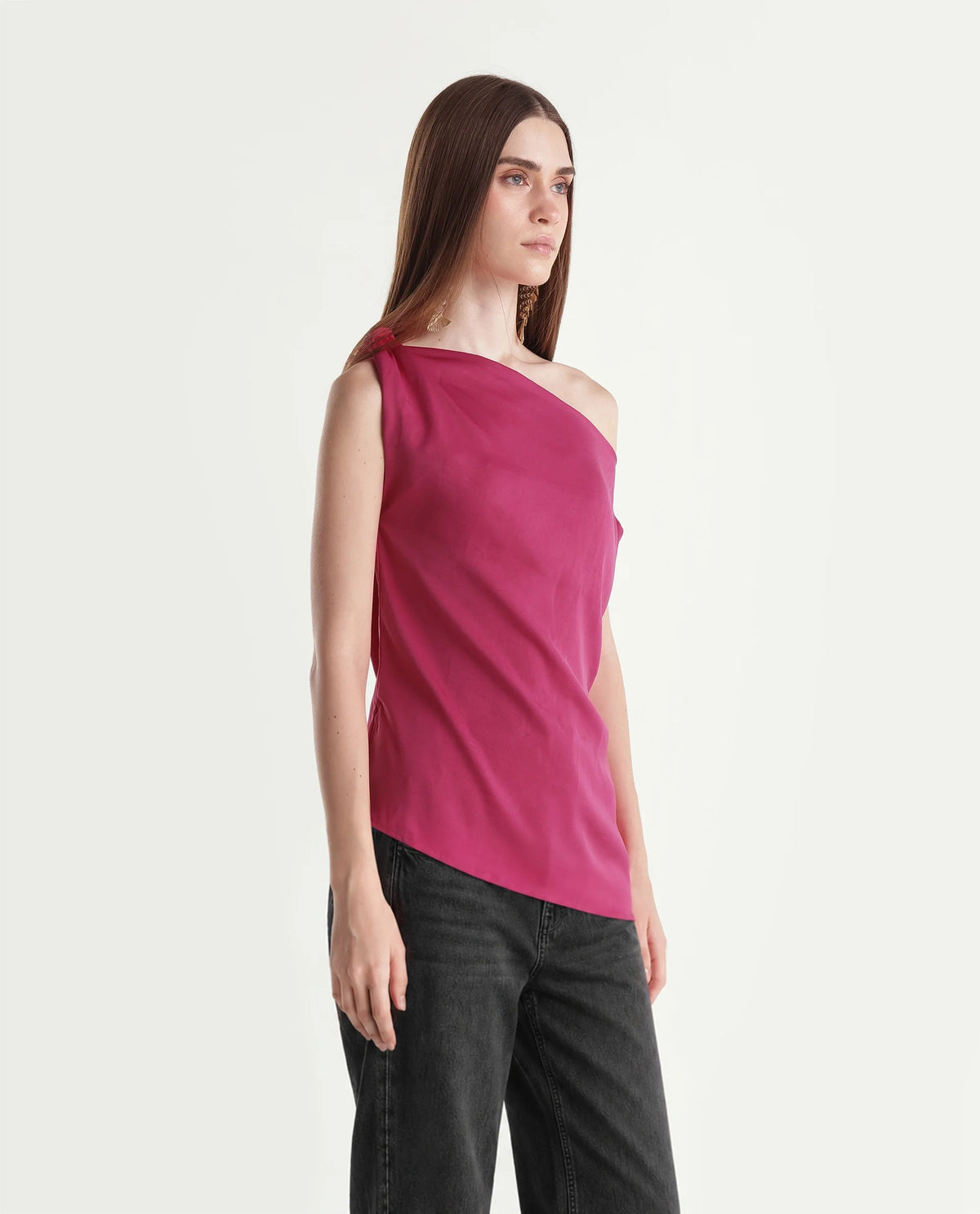 Rareism Women's Pringo Pink Polyester Crew Neck Regular Plain Top