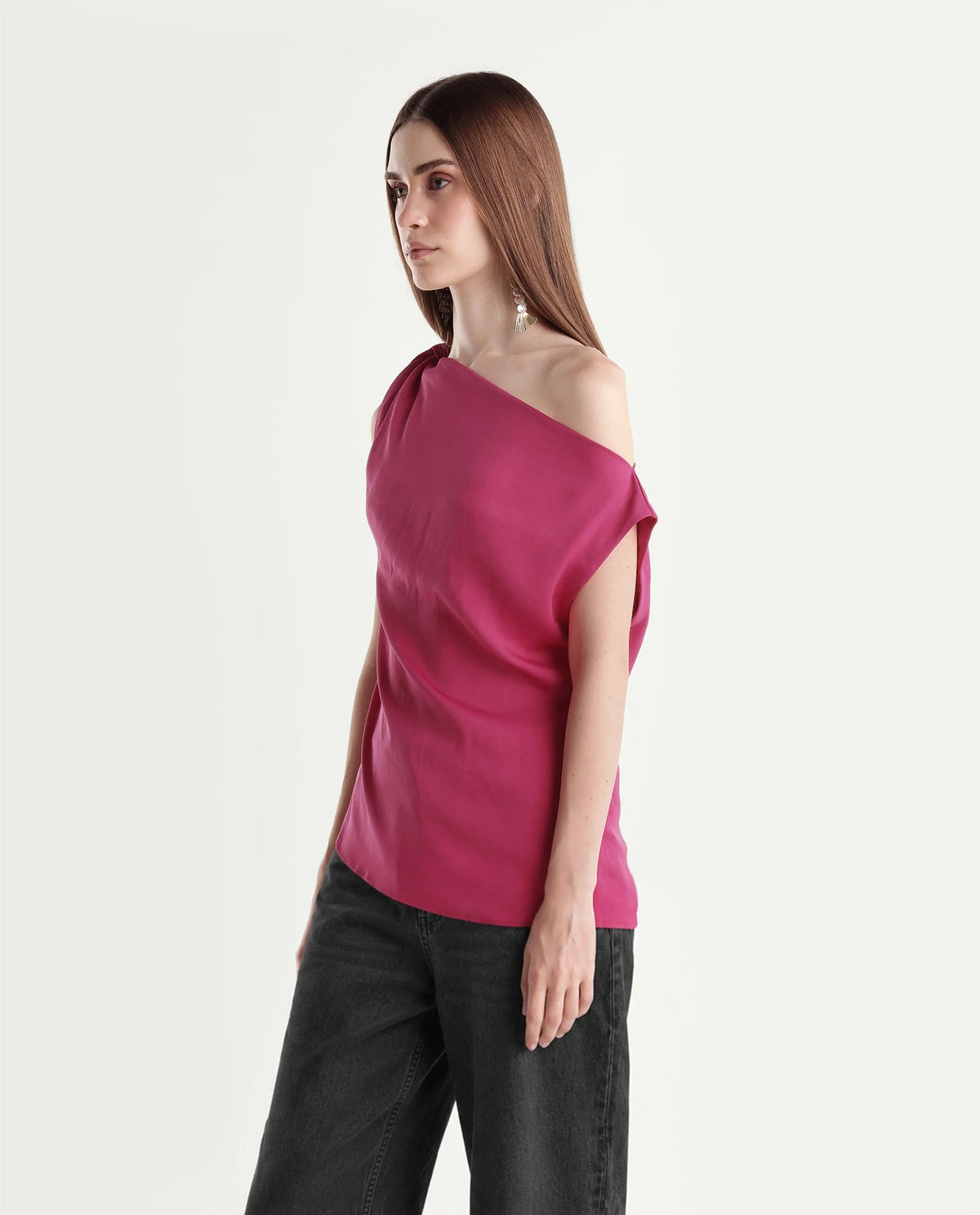 Rareism Women's Pringo Pink Polyester Crew Neck Regular Plain Top
