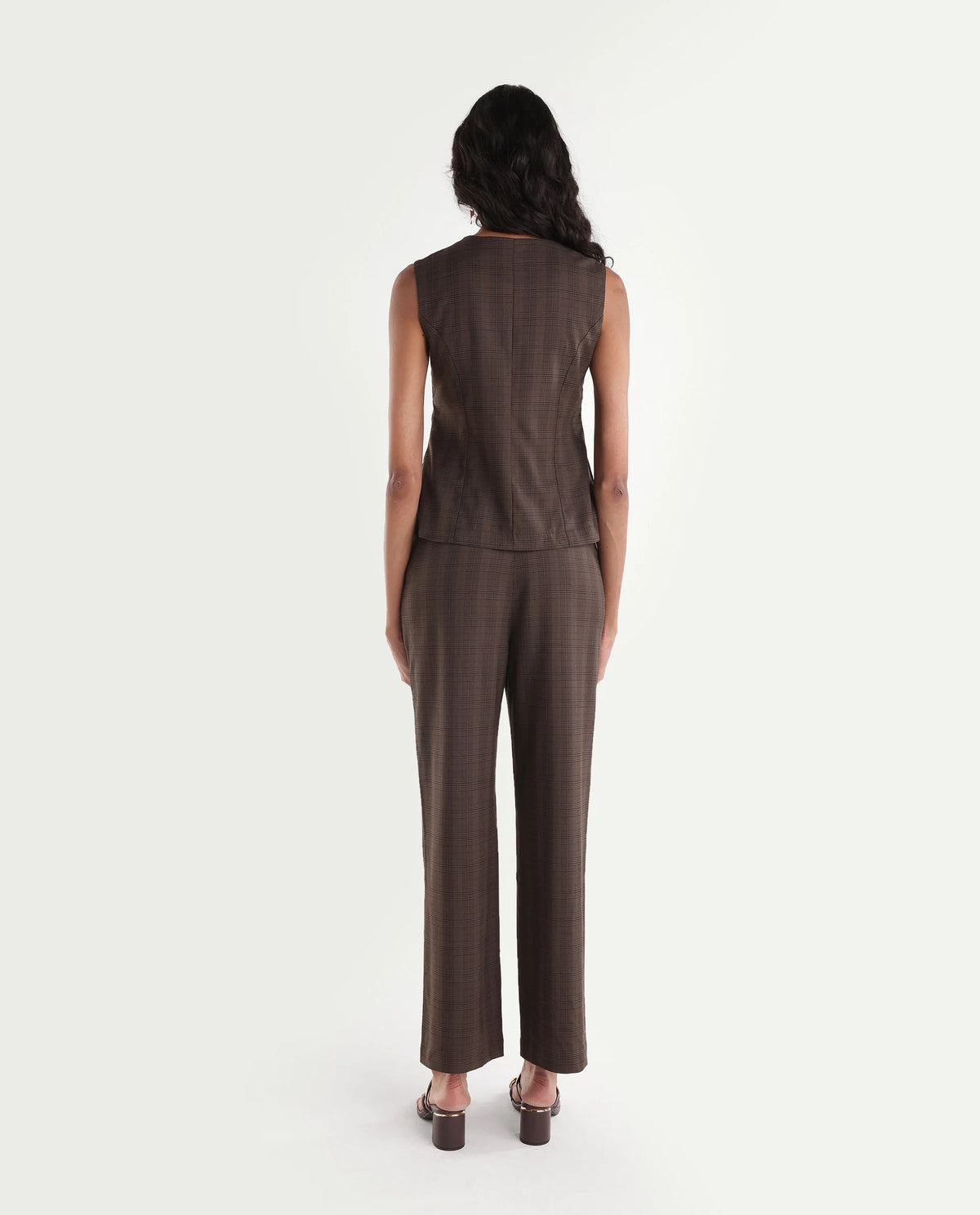 Rareism Women's Quzor-B Brown Polyester Blend Straight Checked Trouser