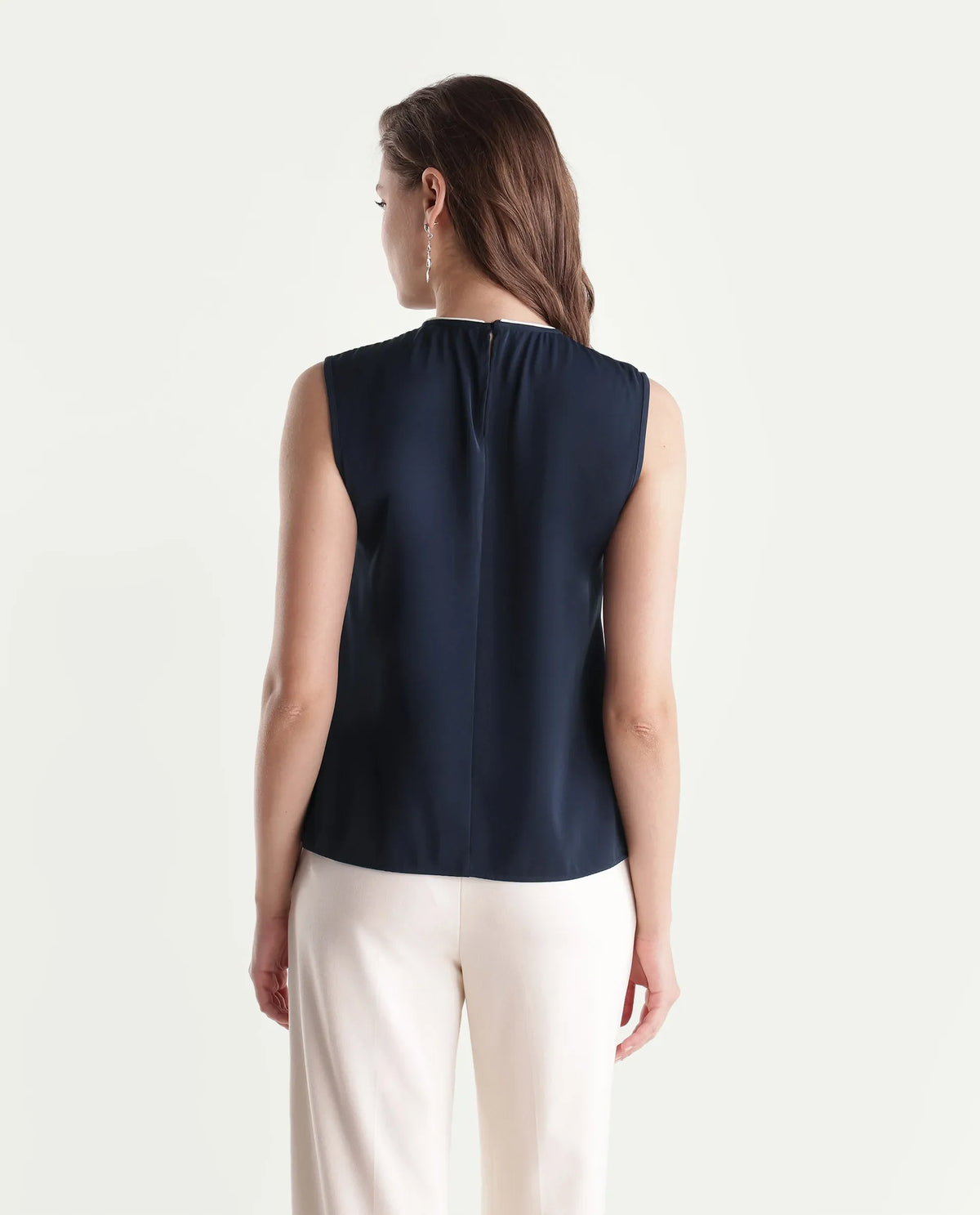 Rareism Women's Wade Navy Polyester Crew Neck Regular Plain Top