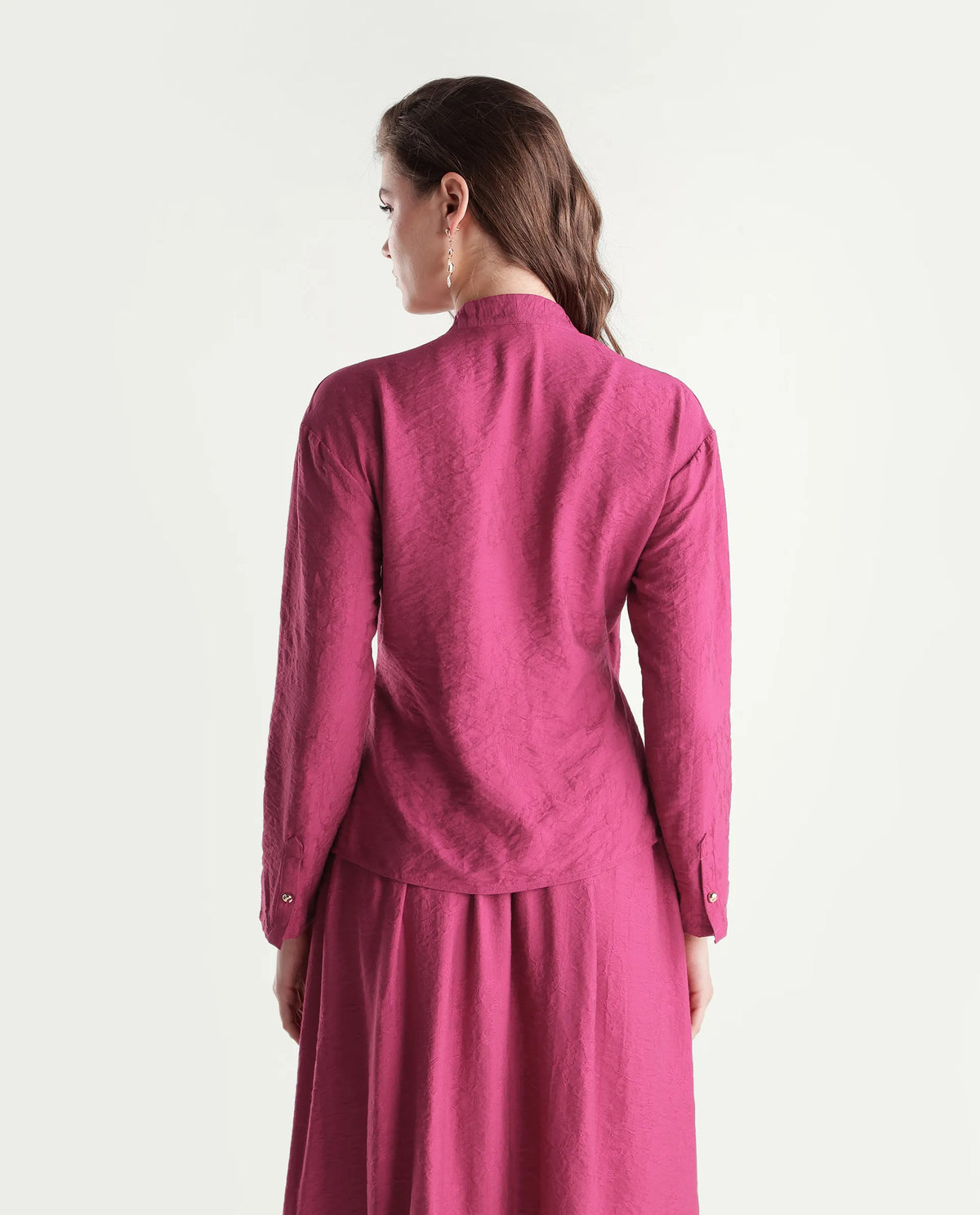 Rareism Women's Willis-T Dark Pink Viscose Blend Over Lap Wrap Jacquard Top