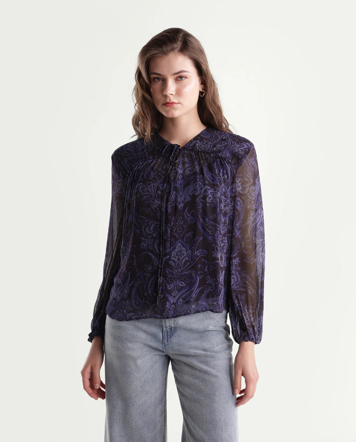 Rareism Women's Ducos Brown Viscose Relaxed Paisley Print Top