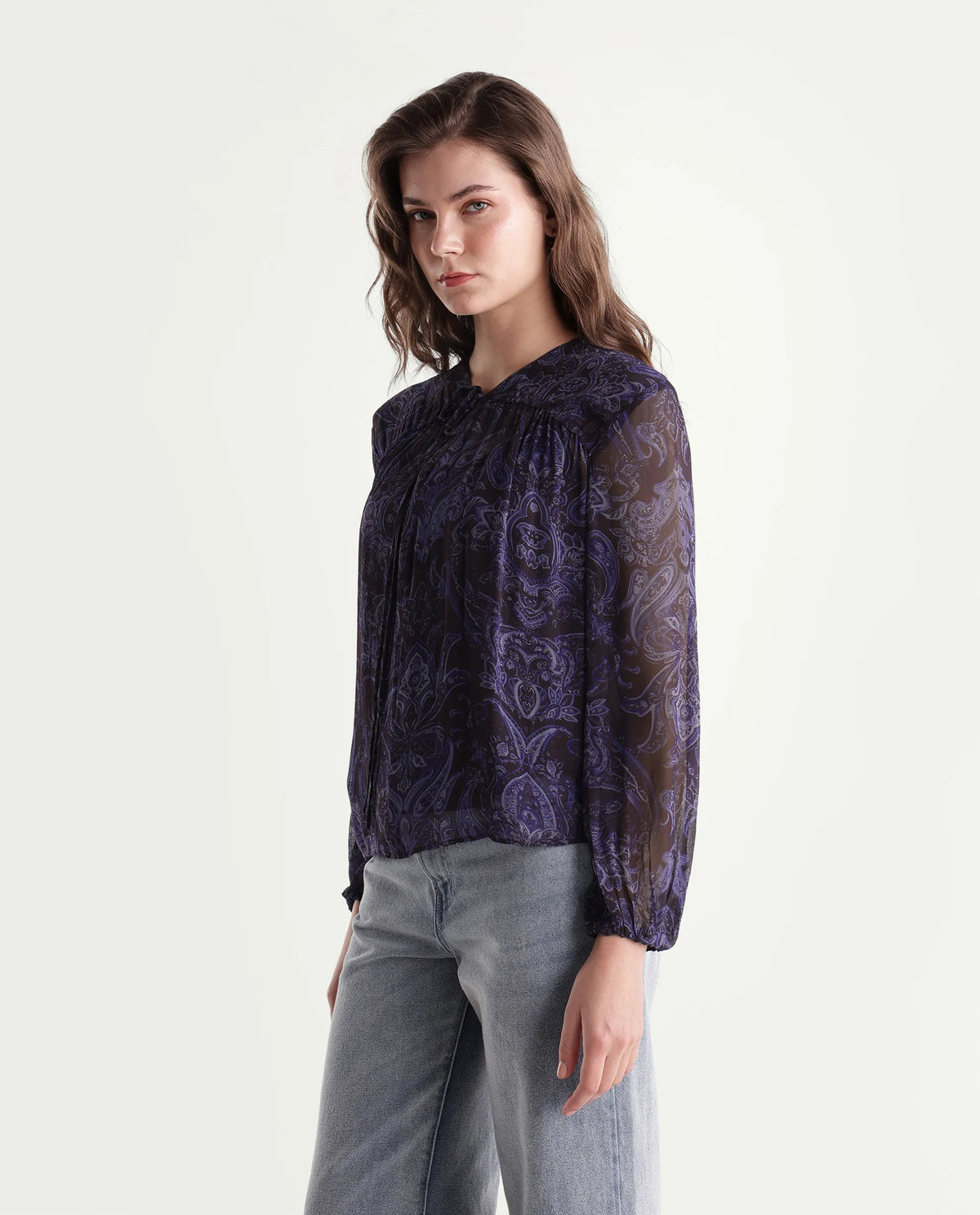 Rareism Women's Ducos Brown Viscose Relaxed Paisley Print Top