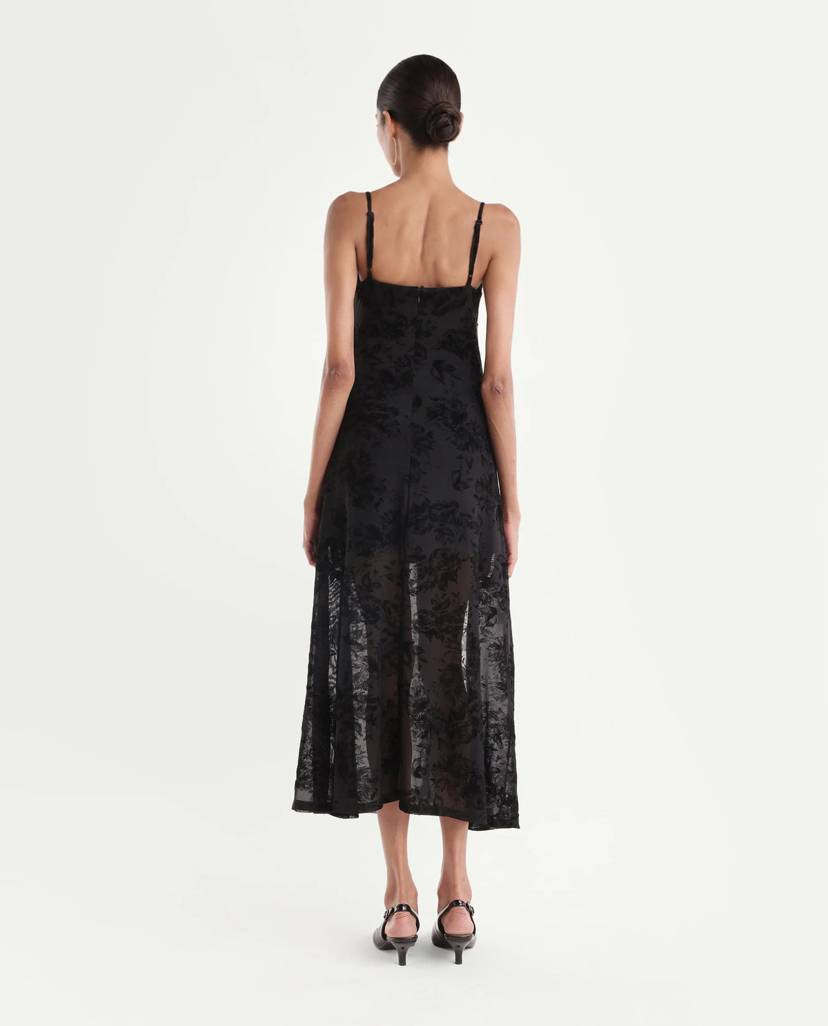 Rareism Women's Post Black Cotton Blend V-Neck Fit And Flare Floral Print Dress