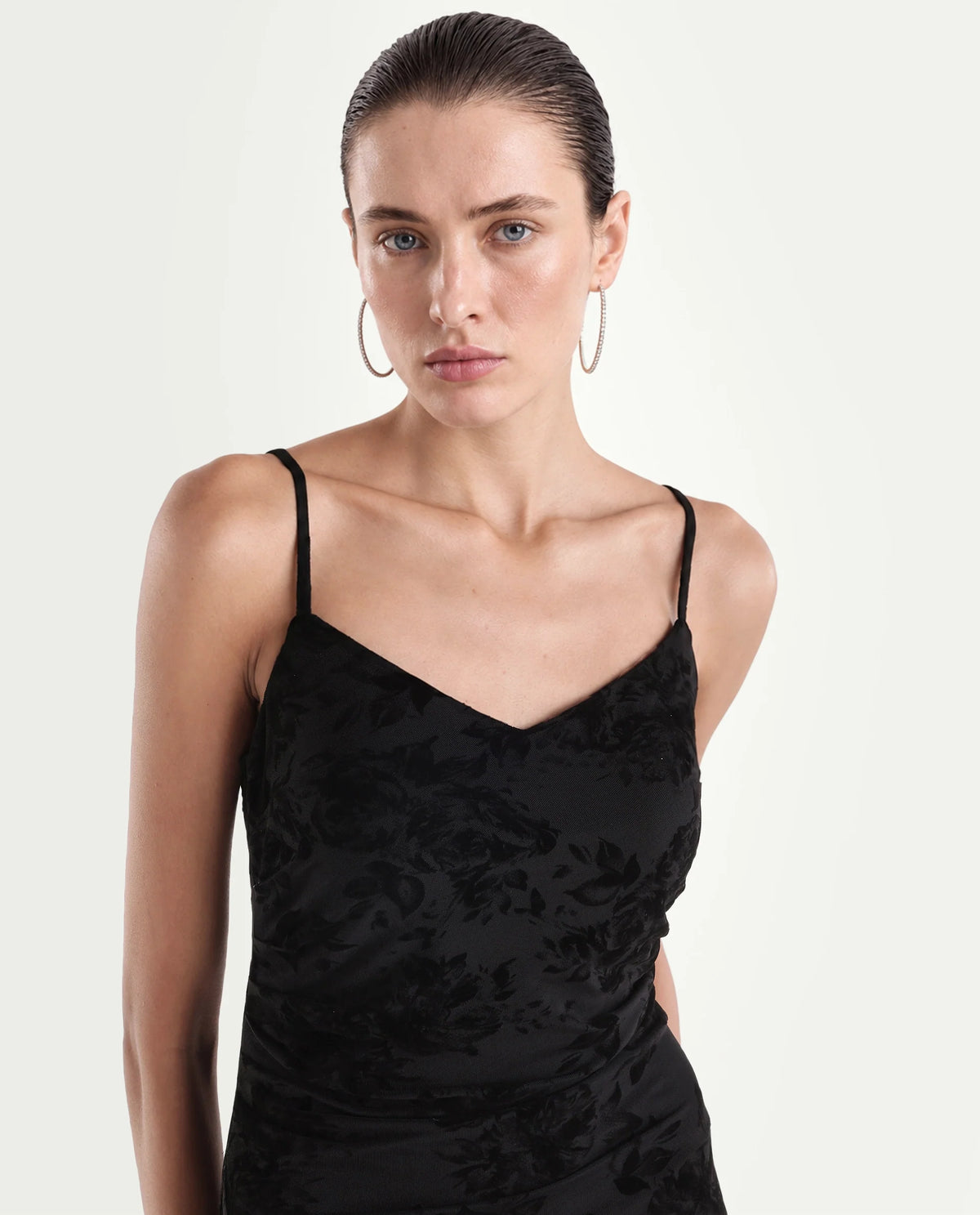 Rareism Women's Post Black Cotton Blend V-Neck Fit And Flare Floral Print Dress