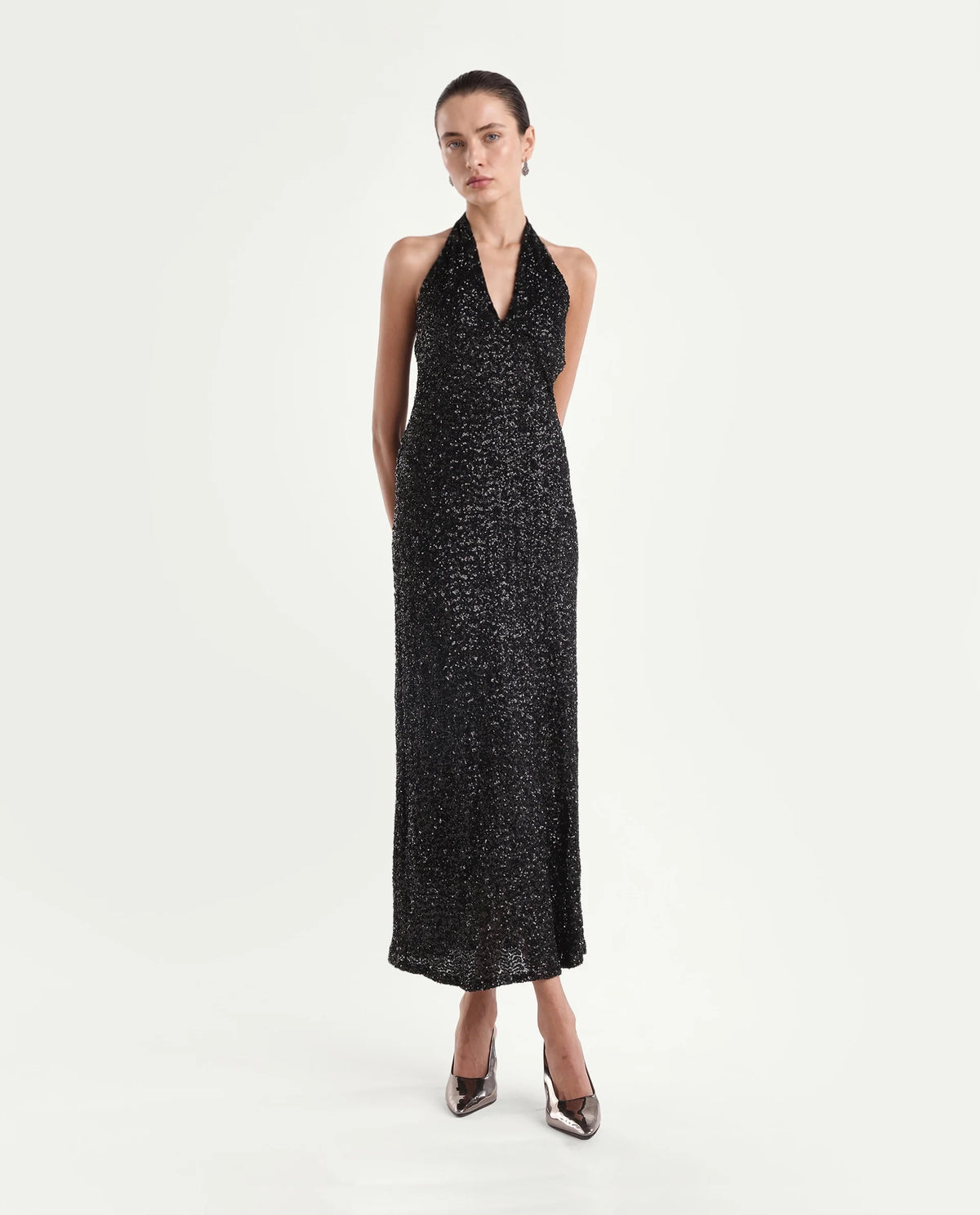 Rareism Women's Pimlico Black Cotton Blend V-Neck Bodycon Floral Print Dress