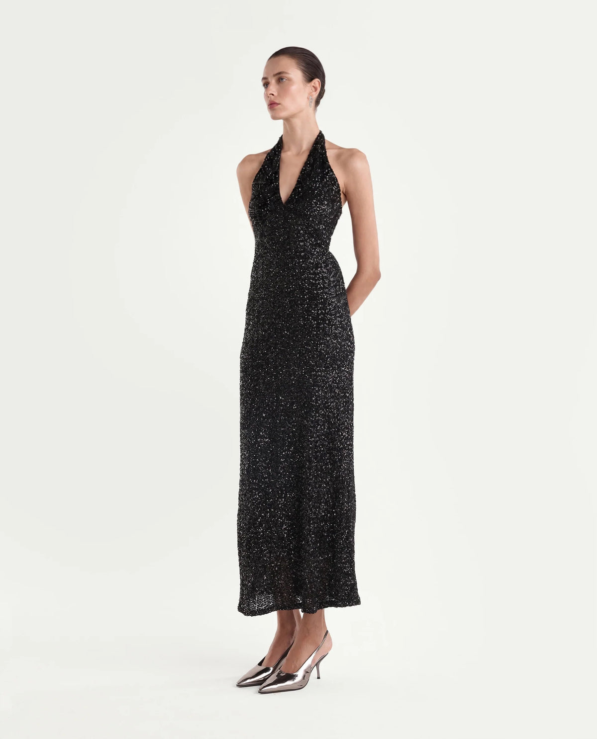 Rareism Women's Pimlico Black Cotton Blend V-Neck Bodycon Floral Print Dress