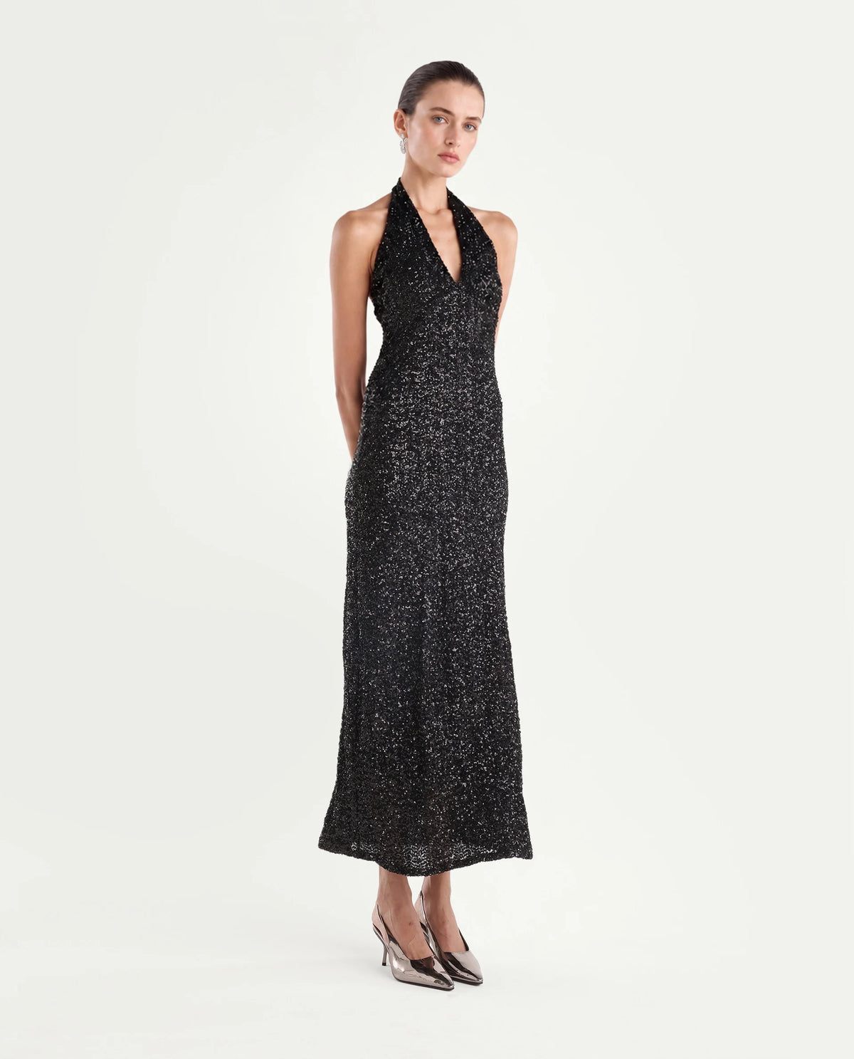 Rareism Women's Pimlico Black Cotton Blend V-Neck Bodycon Floral Print Dress
