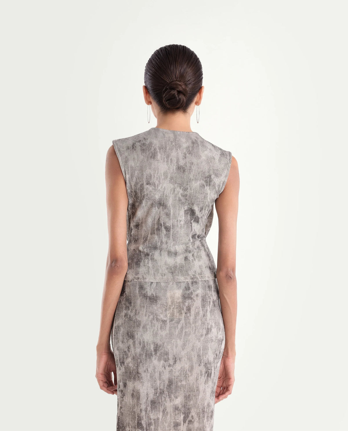 Rareism Women's Padel-B Light Grey Nylon Blend Straight Abstract Print Skirt
