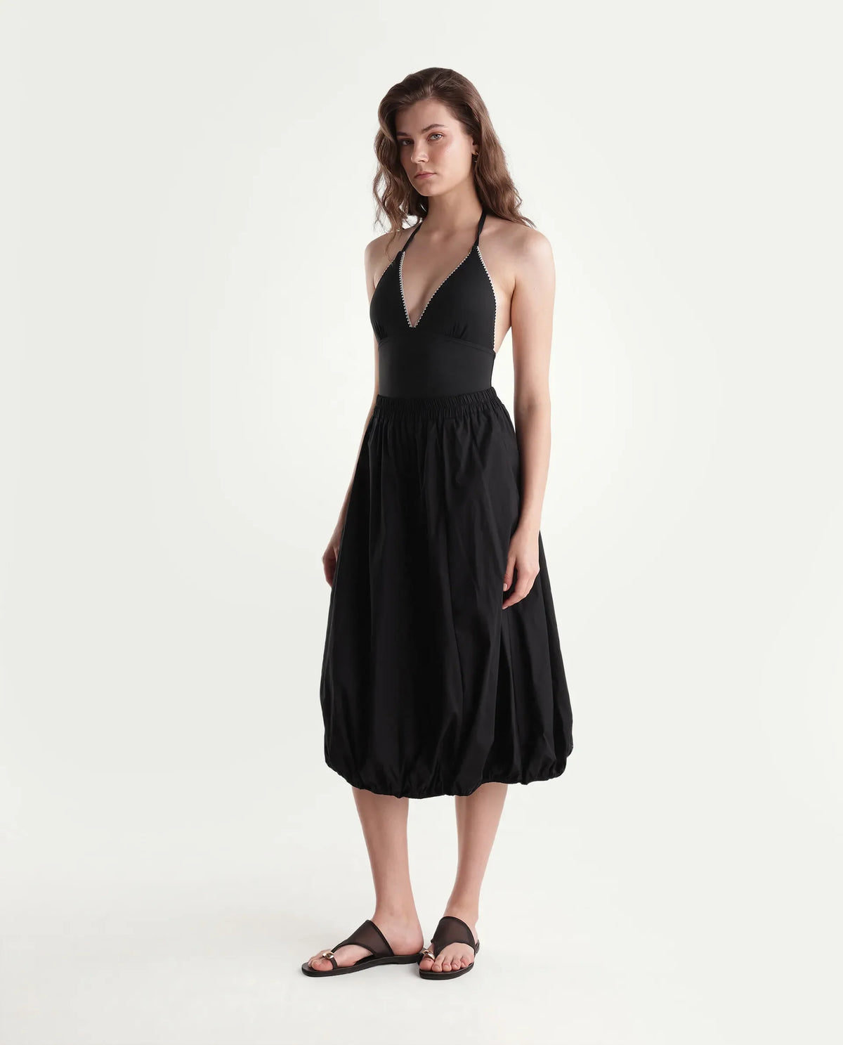 Rareism Women Onjara Primary Black Cotton Blend Plain Balloon Skirt