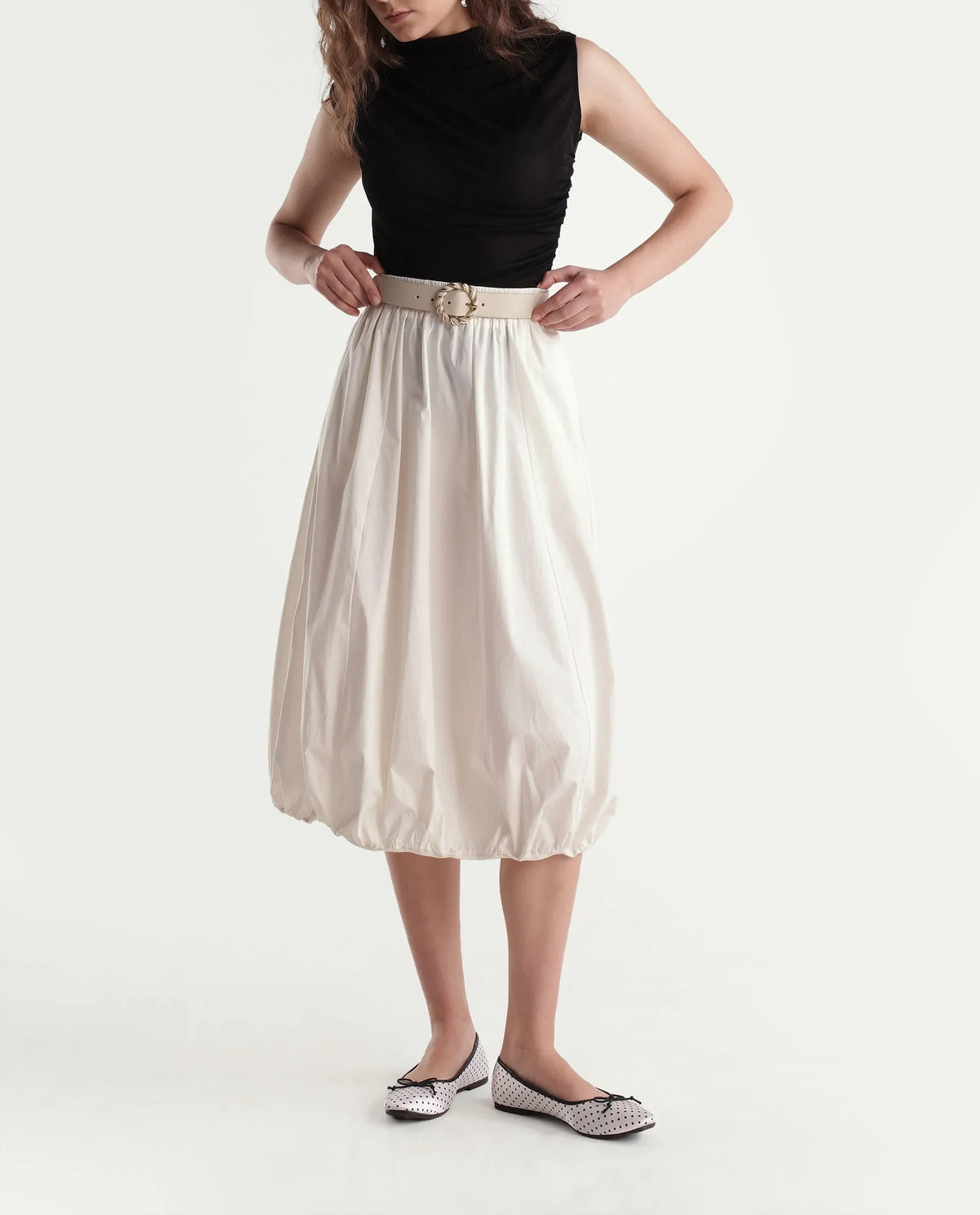 Rareism Women Onjara Primary Off White Cotton Blend Plain Balloon Skirt