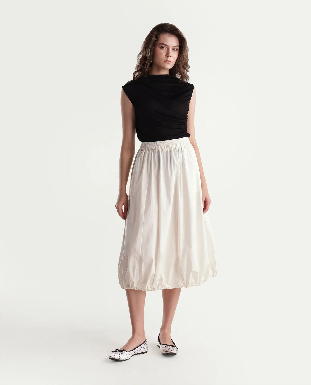 Rareism Women Onjara Primary Off White Cotton Blend Plain Balloon Skirt
