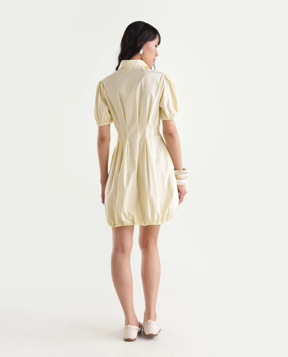 Rareism Women Onjug Primary Yellow Cotton Blend Spread Collar Plain Balloon Dress