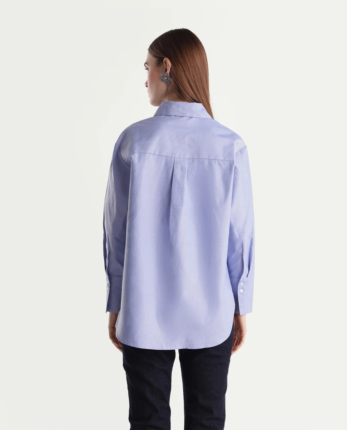 Rareism Women Onre Light Blue Cotton Blend Spread Collar Plain Regular Shirt