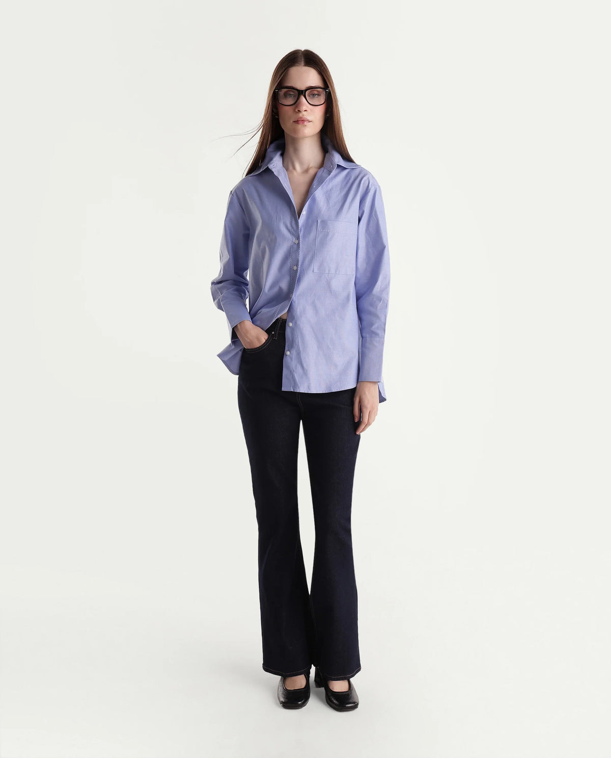 Rareism Women Onre Light Blue Cotton Blend Spread Collar Plain Regular Shirt